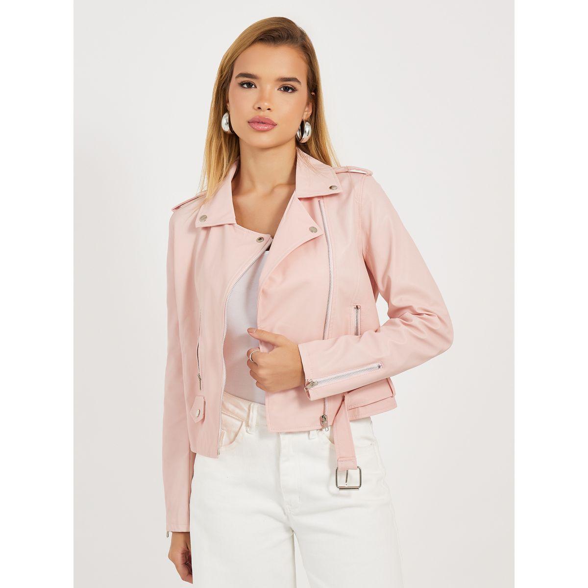 Styli Regular Fit Short Length Leather Look Biker Jacket-women-winterwear-coatsandjackets-jackets-image-1