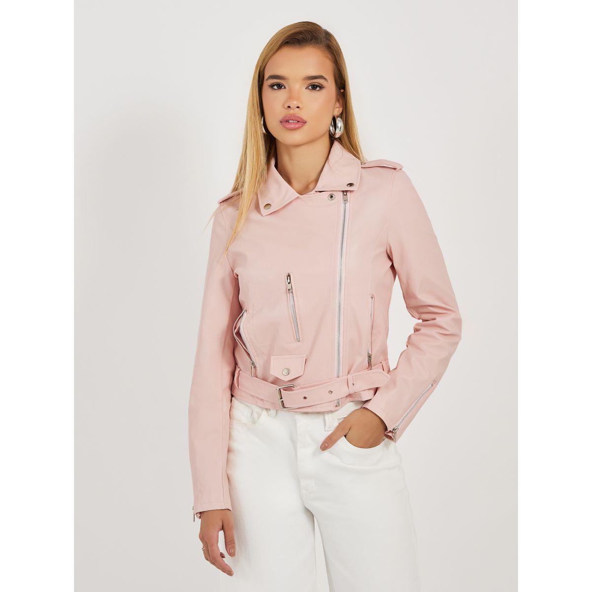 Styli Regular Fit Short Length Leather Look Biker Jacket-women-winterwear-coatsandjackets-jackets-image-3