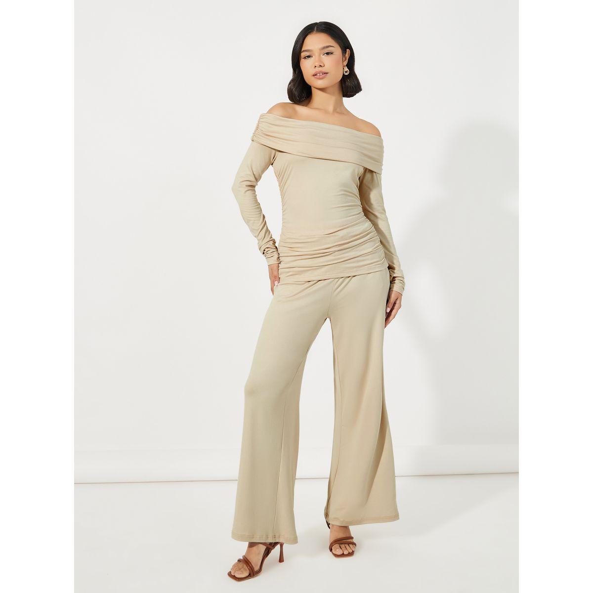 Styli Off Shoulder Top & Wide Leg Pants Co-Ords-women-clothing-coordsets-image-1