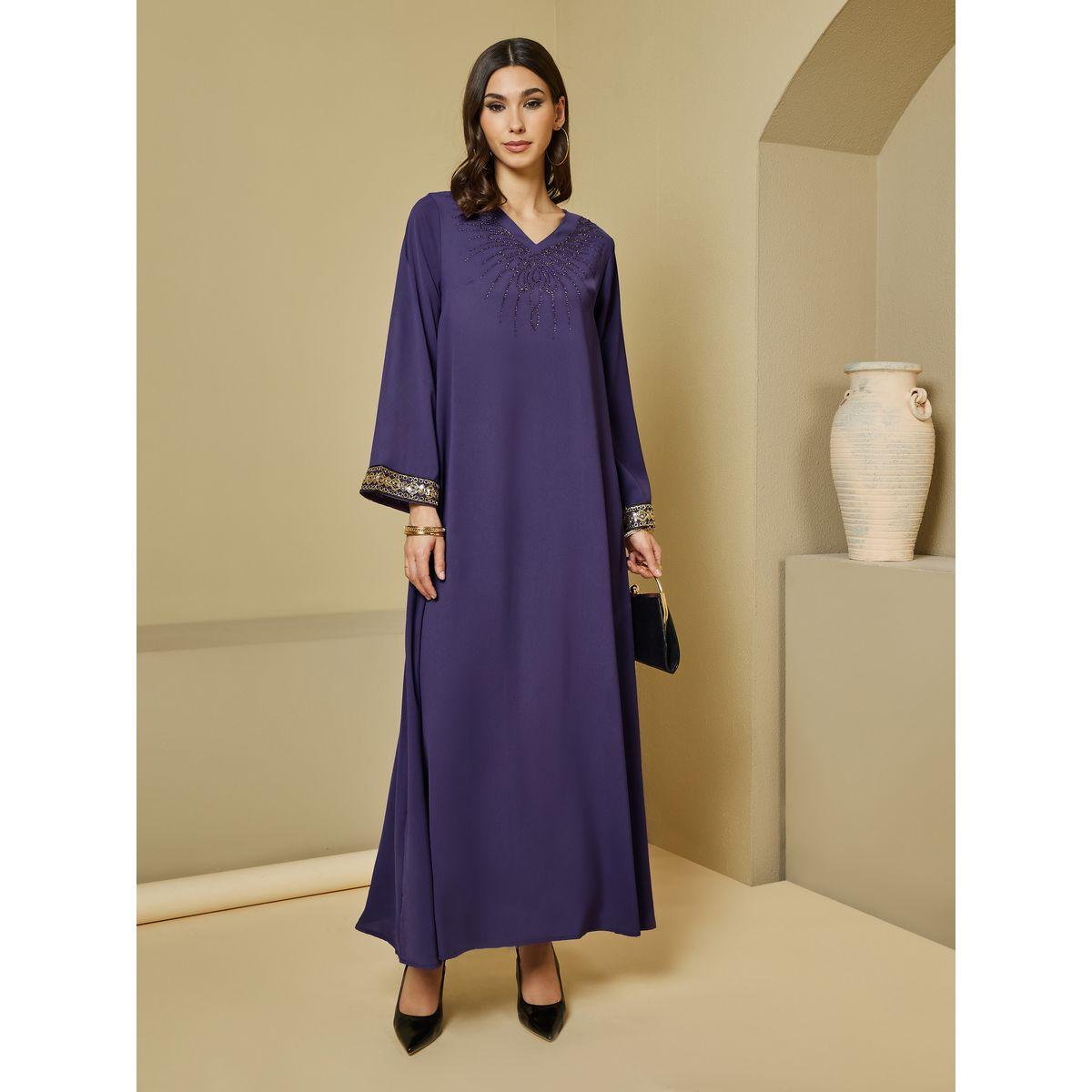 أميرة x ستايلي جلابية منمقة بتفاصيل بارزة الملمس-women-arabicclothing-jalabiyas-image-1