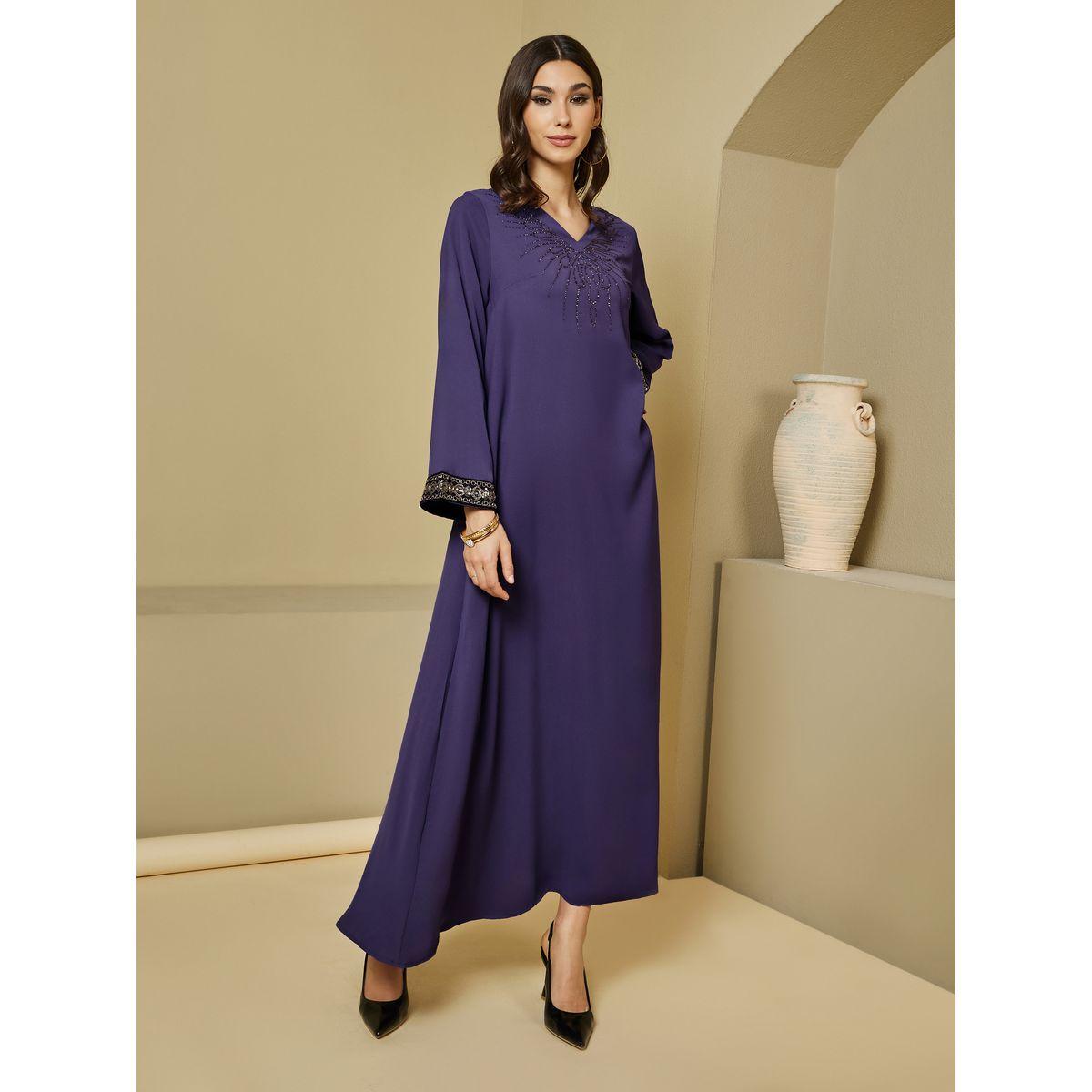أميرة x ستايلي جلابية منمقة بتفاصيل بارزة الملمس-women-arabicclothing-jalabiyas-image-2