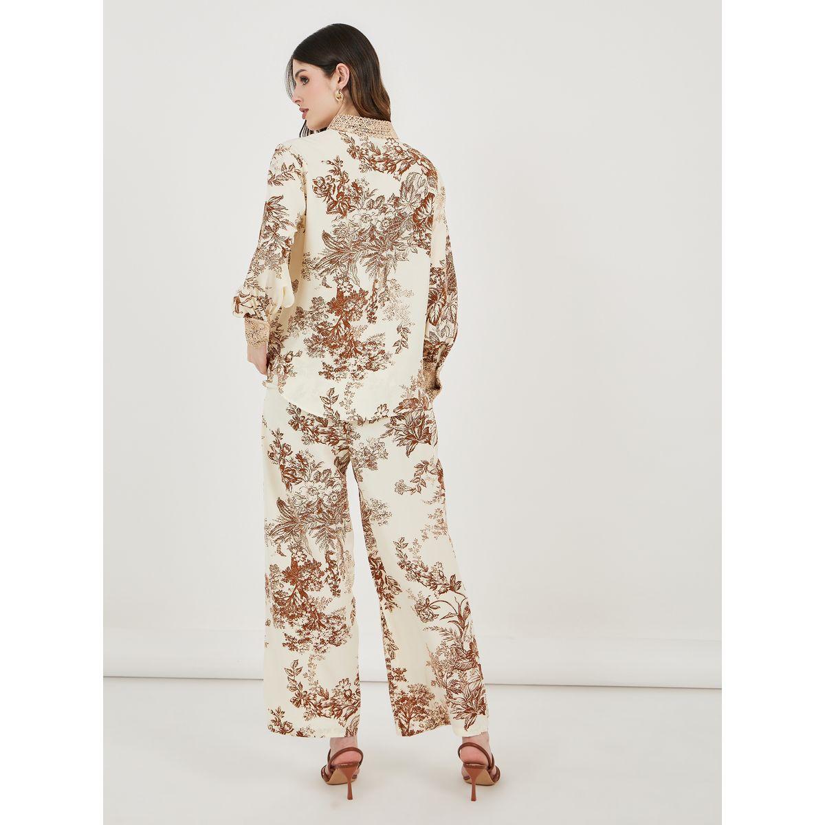 Amirah X Styli All Over Print Lace Insert Shirt & Straight Leg Pants Modest Set-women-clothing-coordsets-image-6