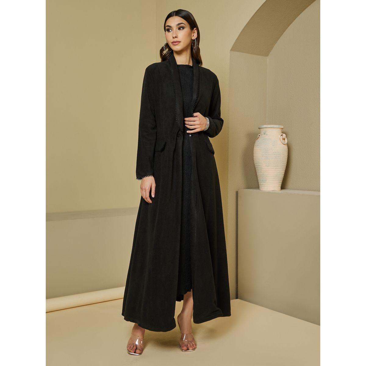 Styli Wool Like Collared Abaya with Lace Detail-women-arabicclothing-abayas-image-1