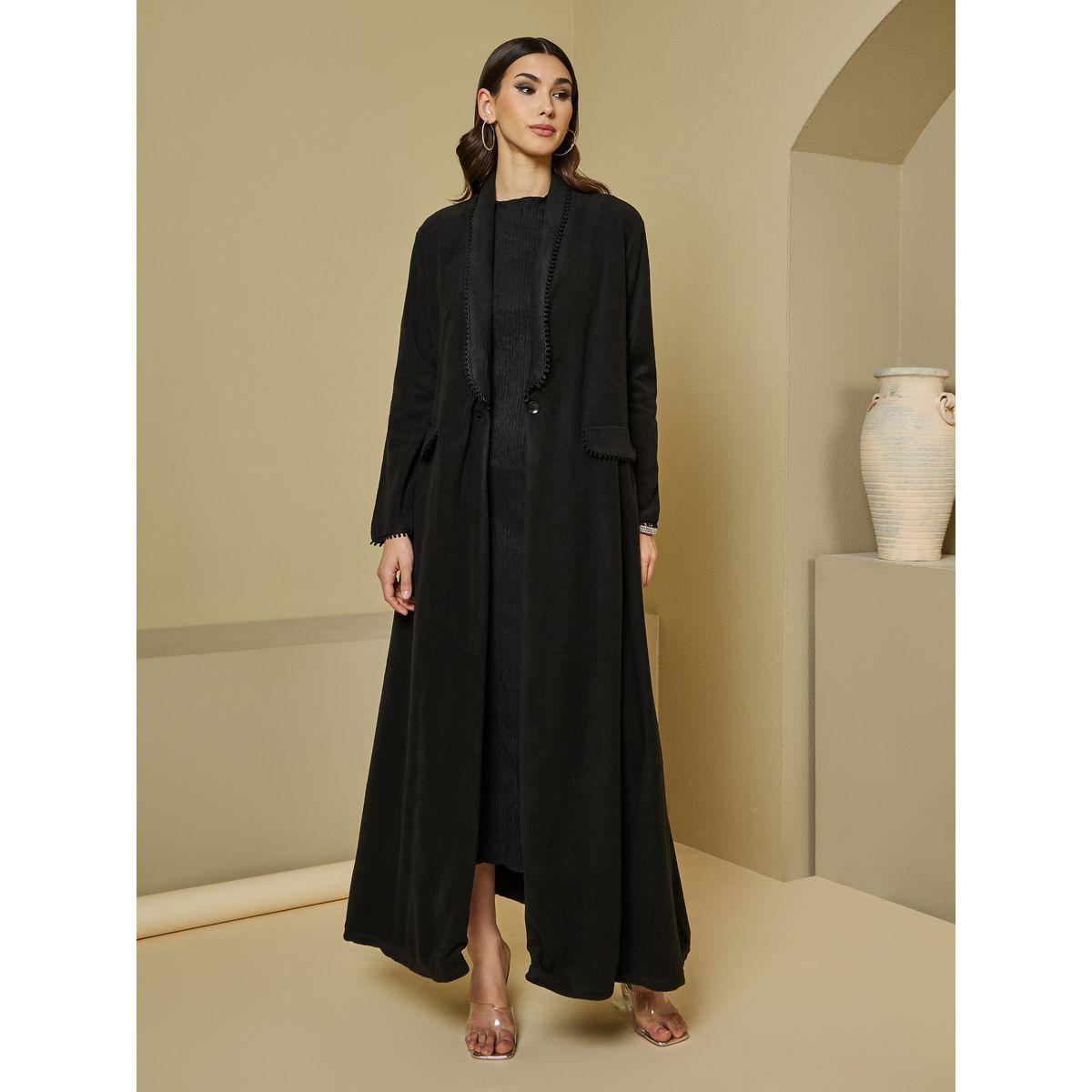 Styli Wool Like Collared Abaya with Lace Detail-women-arabicclothing-abayas-image-2