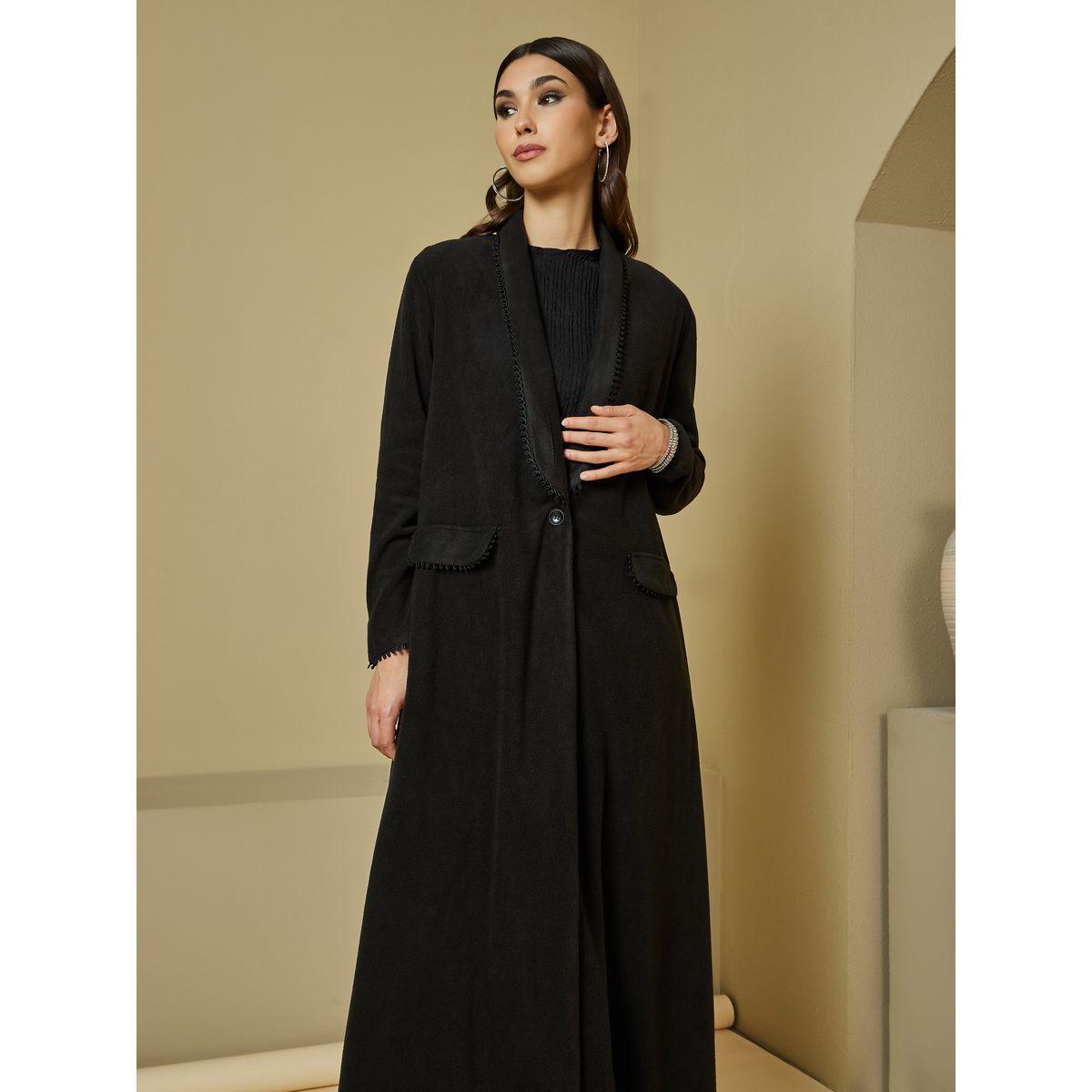 Styli Wool Like Collared Abaya with Lace Detail-women-arabicclothing-abayas-image-4