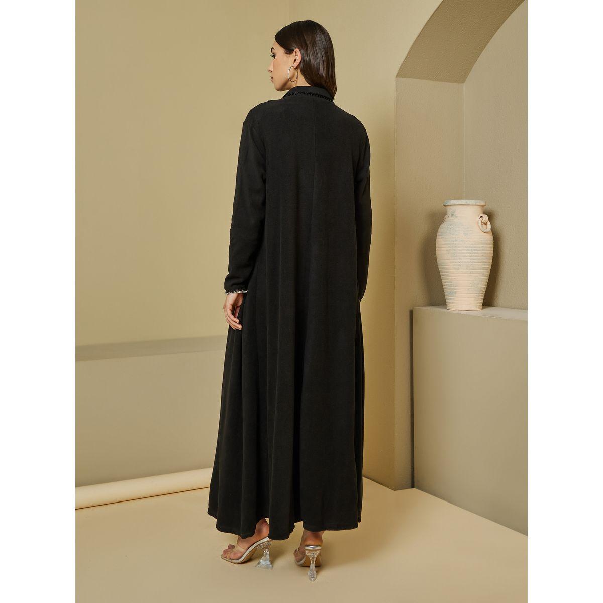 Styli Wool Like Collared Abaya with Lace Detail-women-arabicclothing-abayas-image-5