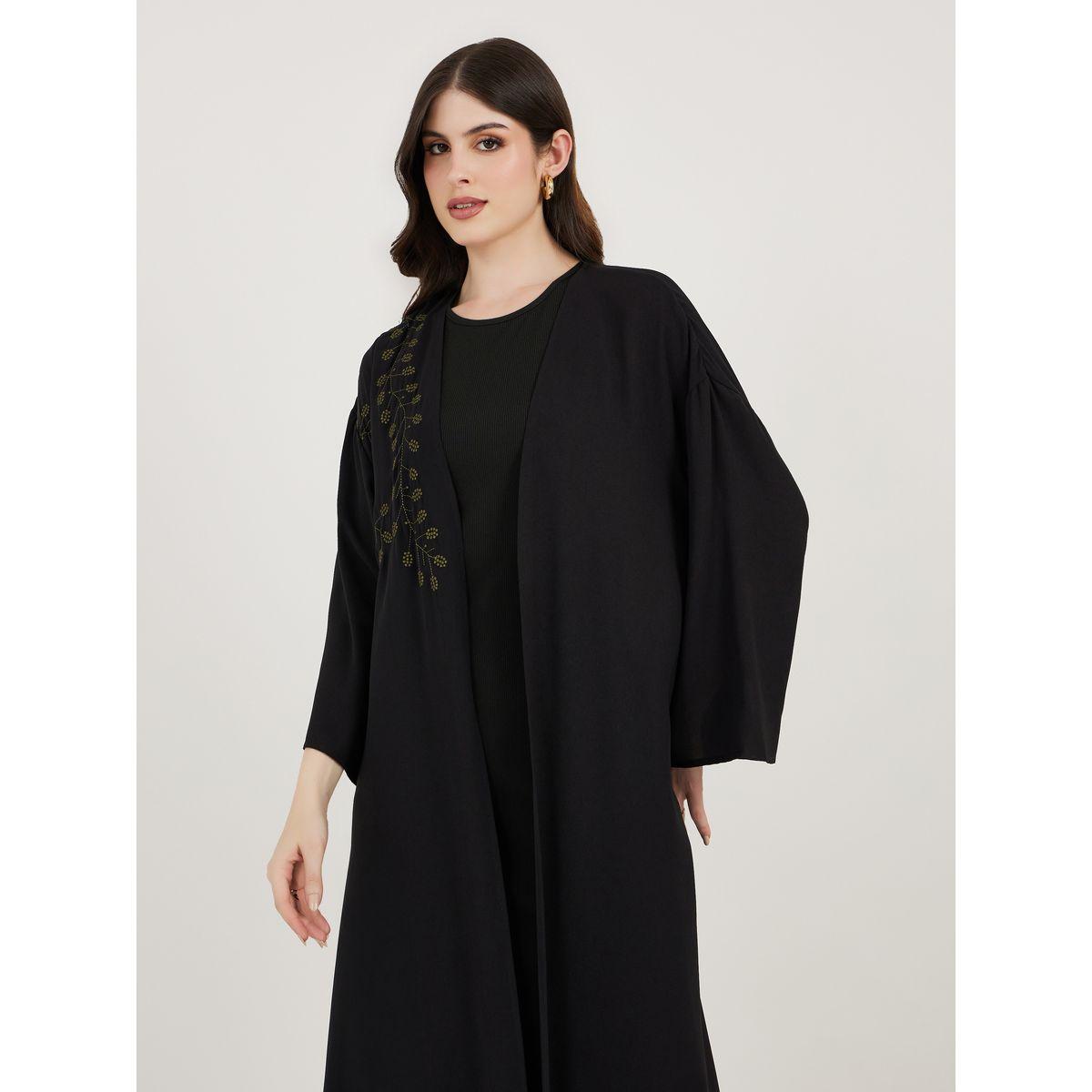 Styli Embroidered Panel Crepe Abaya-women-arabicclothing-abayas-image-2