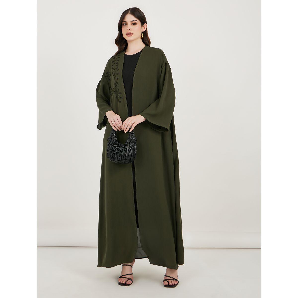 Styli Embroidered Panel Crepe Abaya-women-arabicclothing-abayas-image-1