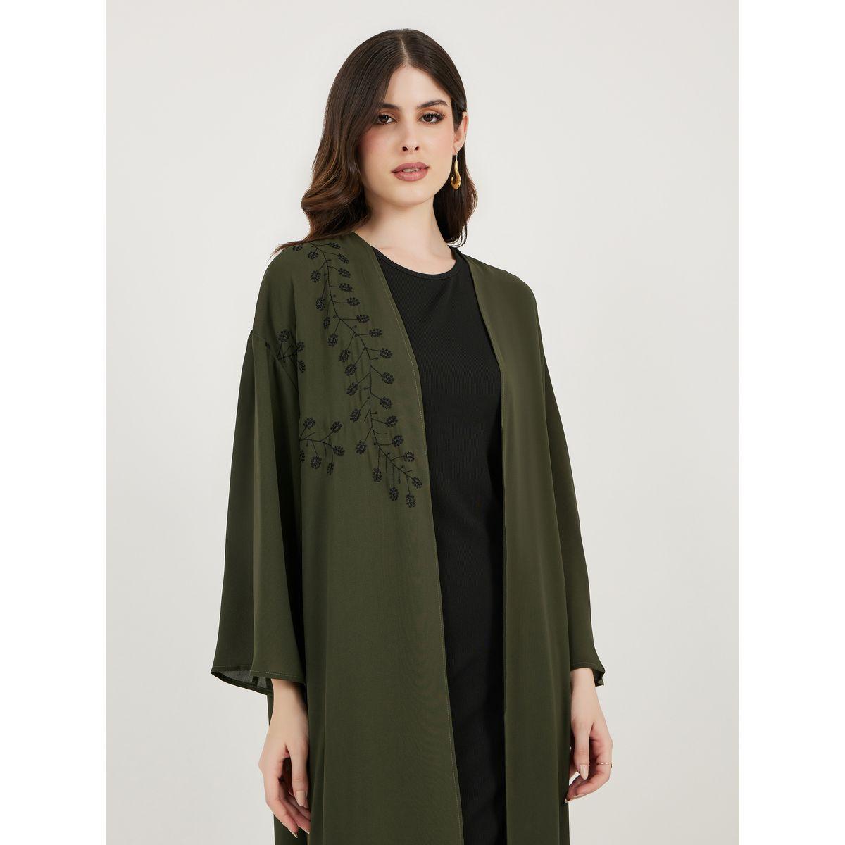 Styli Embroidered Panel Crepe Abaya-women-arabicclothing-abayas-image-2