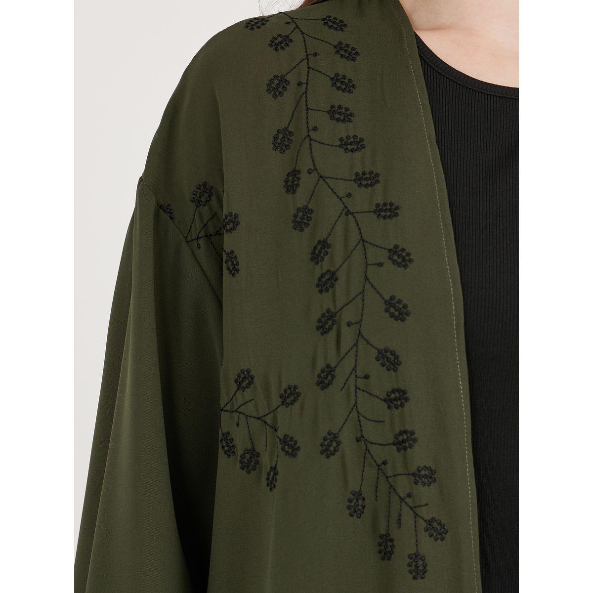 Styli Embroidered Panel Crepe Abaya-women-arabicclothing-abayas-image-4