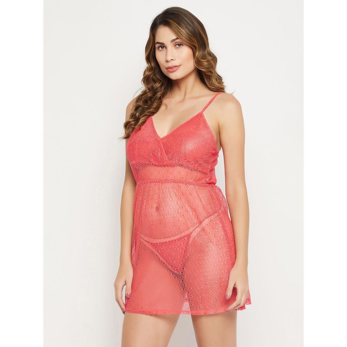 Clovia X Styli  Semi-Sheer Lace Babydoll with Thong Set-women-clothing-lingerie-babydollsandbodysuits-image-3
