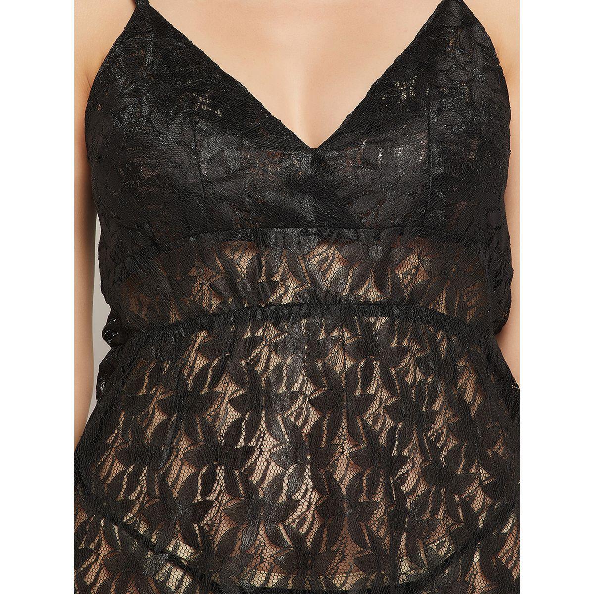 Clovia X Styli  Sheer Self-Patterned Lace Babydoll with Thong Set-women-clothing-lingerie-babydollsandbodysuits-image-6