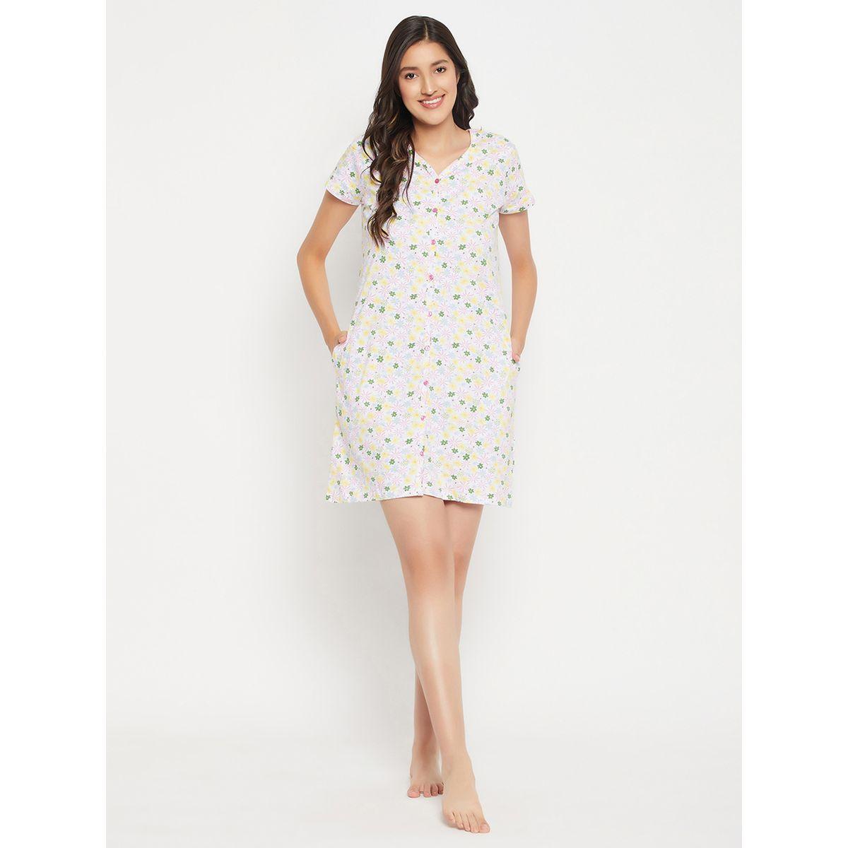 قميص نوم قطن مطبع بزهور مع أزرار كلوفيا × ستايلي-women-clothing-nightwear-nighties-image-1