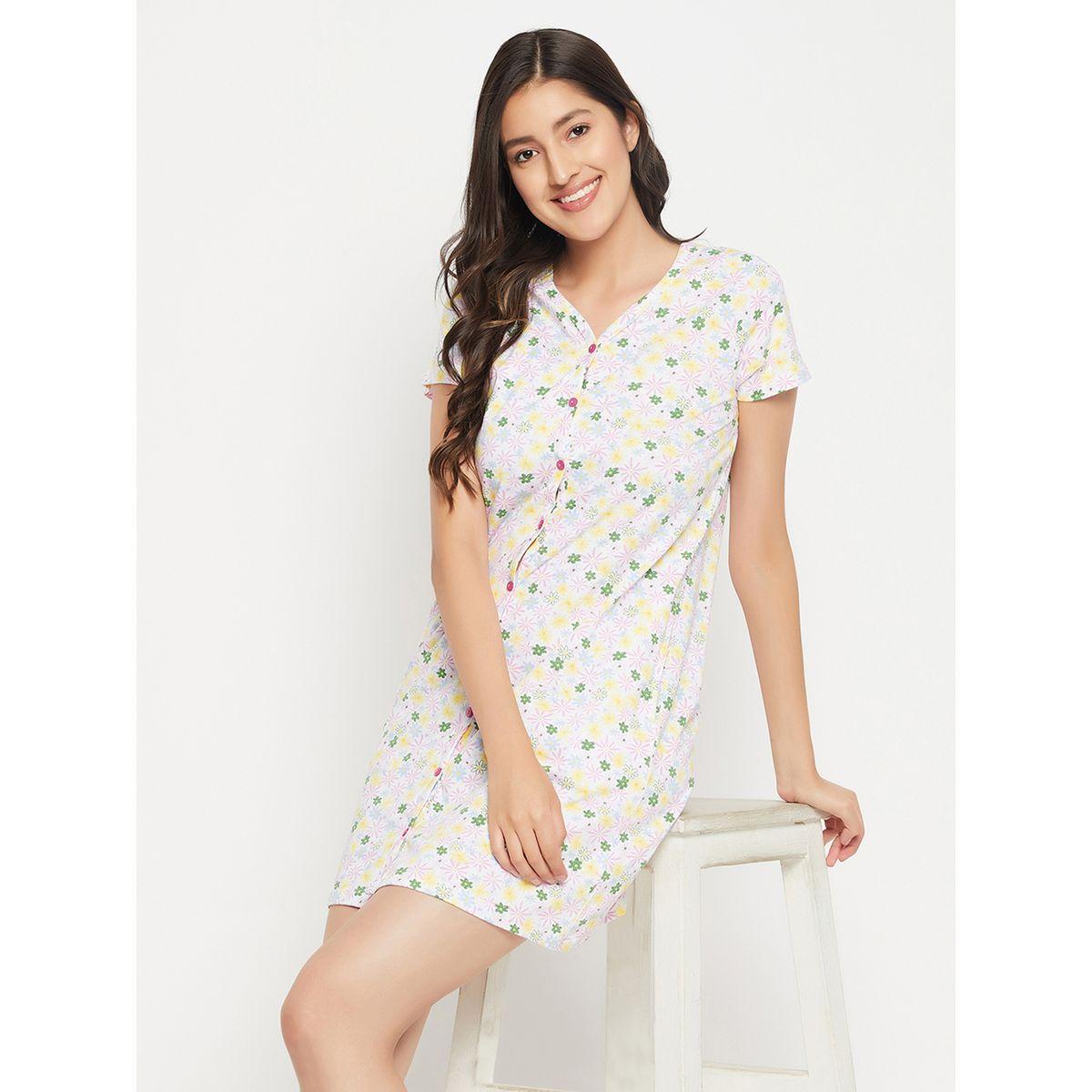 قميص نوم قطن مطبع بزهور مع أزرار كلوفيا × ستايلي-women-clothing-nightwear-nighties-image-2