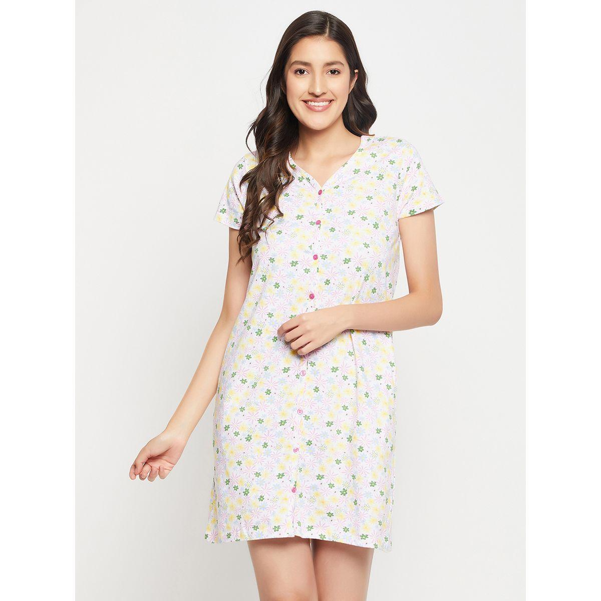 Clovia X Styli  Cotton Floral Print Buttoned Nightdress-women-clothing-nightwear-nighties-image-3