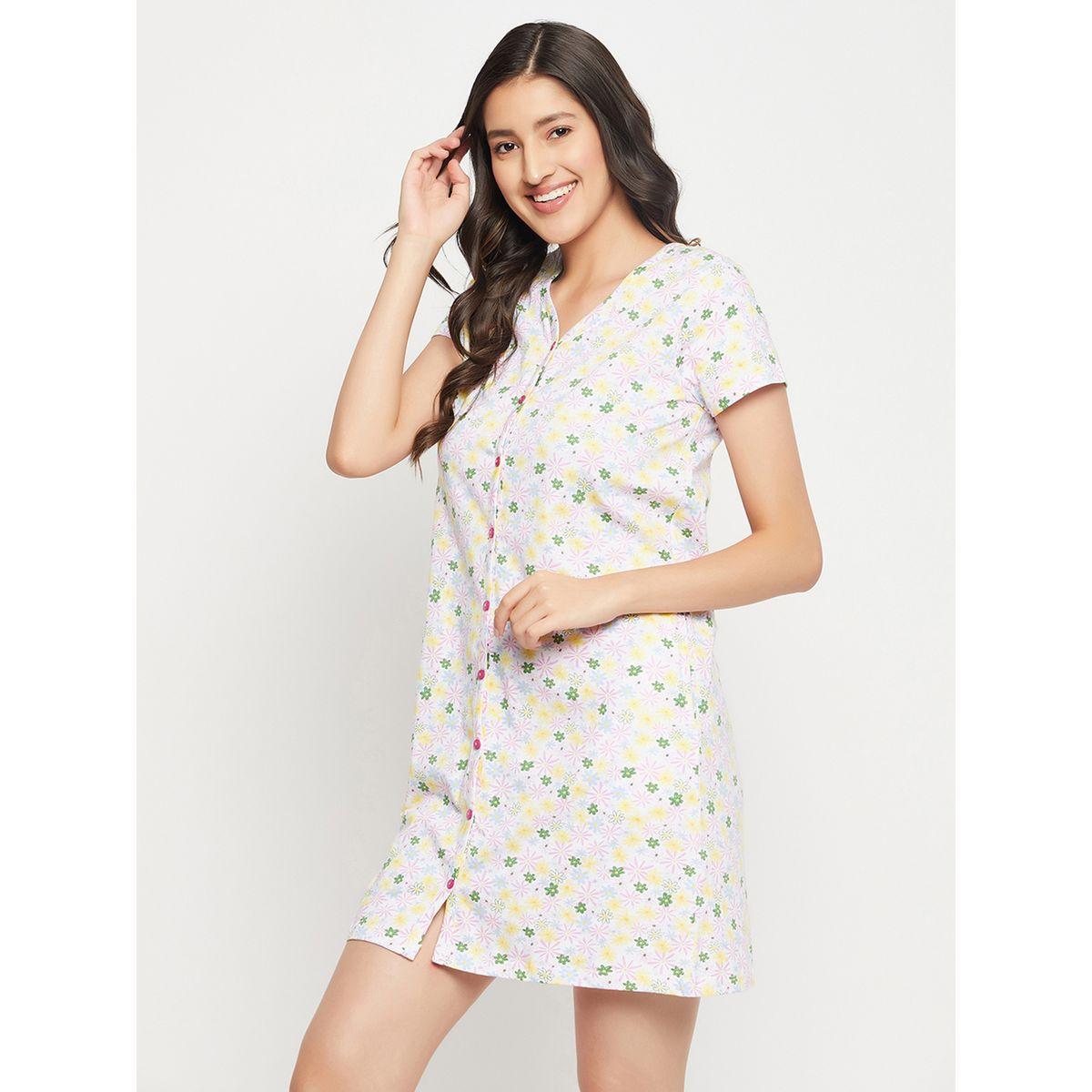 Clovia X Styli  Cotton Floral Print Buttoned Nightdress-women-clothing-nightwear-nighties-image-4