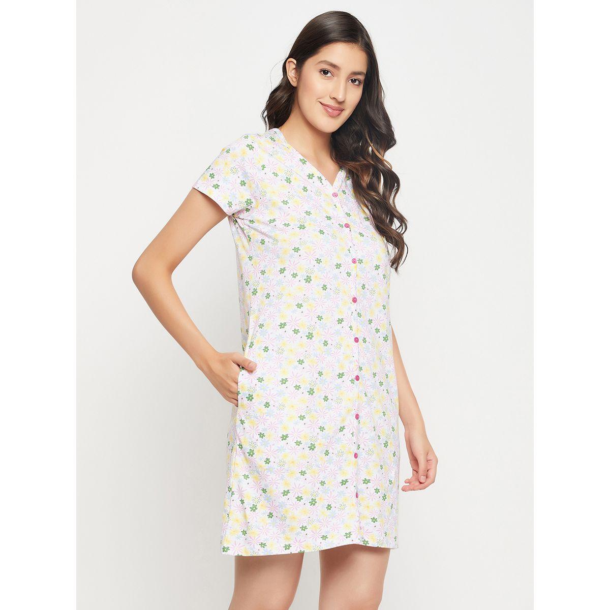 Clovia X Styli  Cotton Floral Print Buttoned Nightdress-women-clothing-nightwear-nighties-image-5