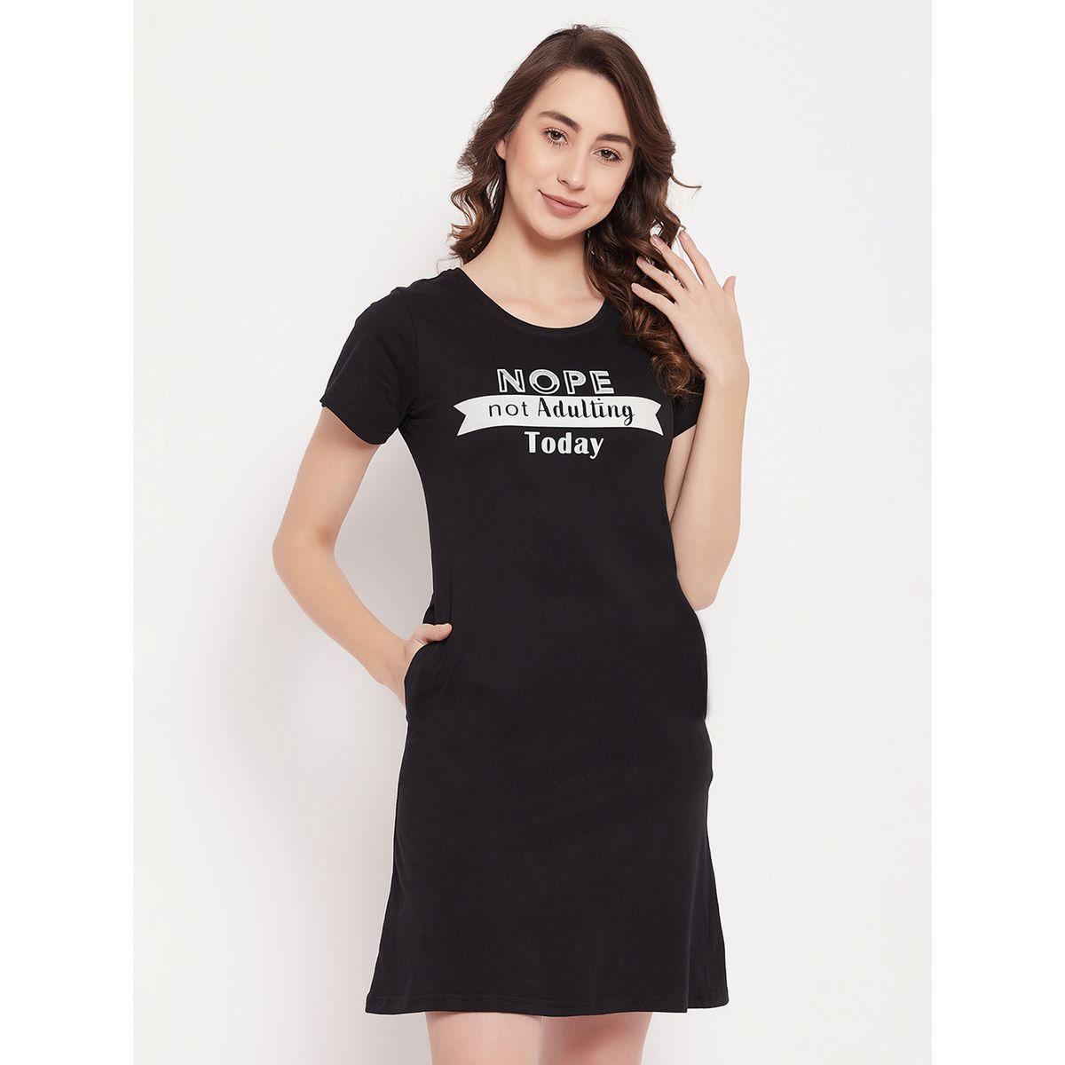 قميص نوم قطن مطبع بطبعة كتابة كلوفيا × ستايلي-women-clothing-nightwear-nighties-image-1