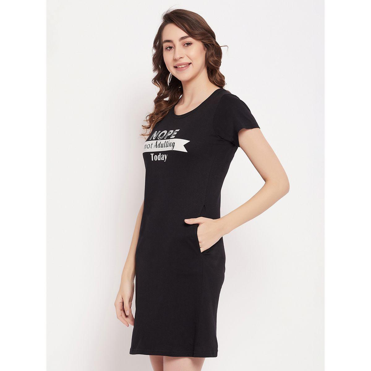 Clovia X Styli  Cotton Slogan Print Sleep T-Shirt Dress-women-clothing-nightwear-nighties-image-2