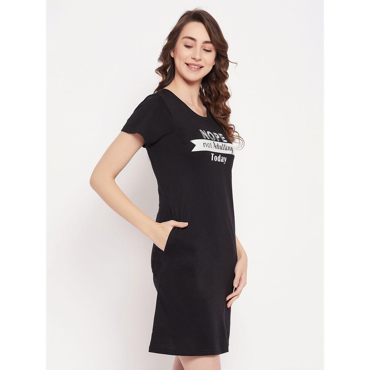 Clovia X Styli  Cotton Slogan Print Sleep T-Shirt Dress-women-clothing-nightwear-nighties-image-3
