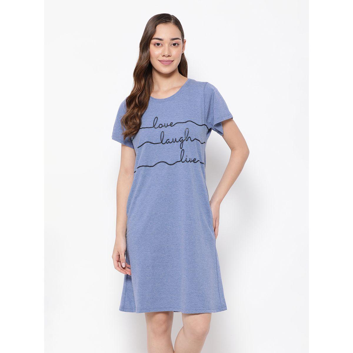Clovia X Styli  Cotton Slogan Print Sleep T-Shirt Dress-women-clothing-nightwear-nighties-image-1