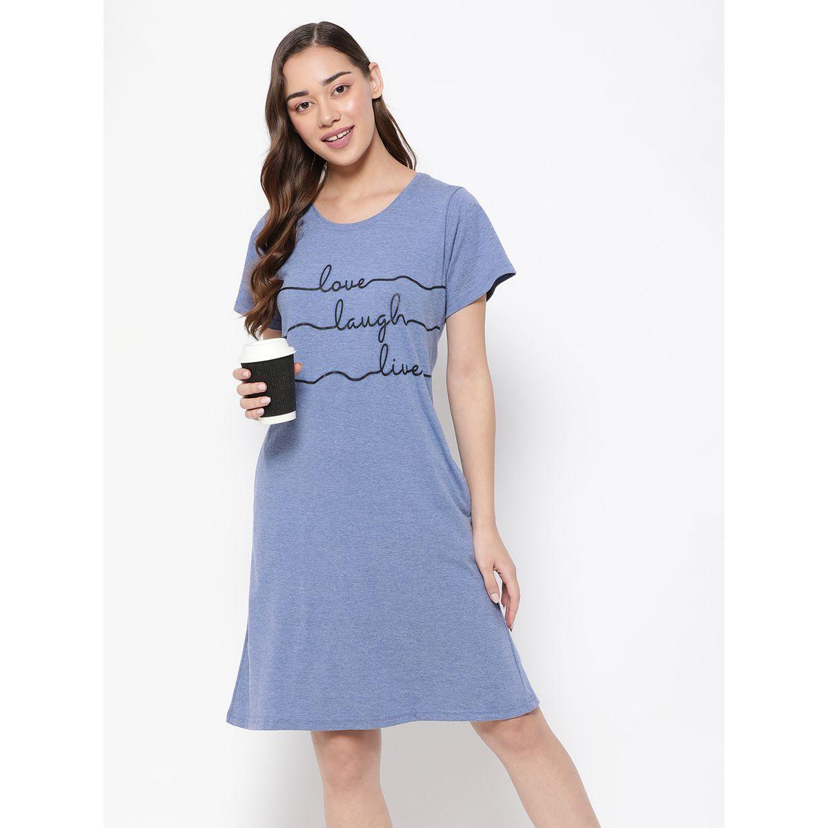 Clovia X Styli  Cotton Slogan Print Sleep T-Shirt Dress-women-clothing-nightwear-nighties-image-2