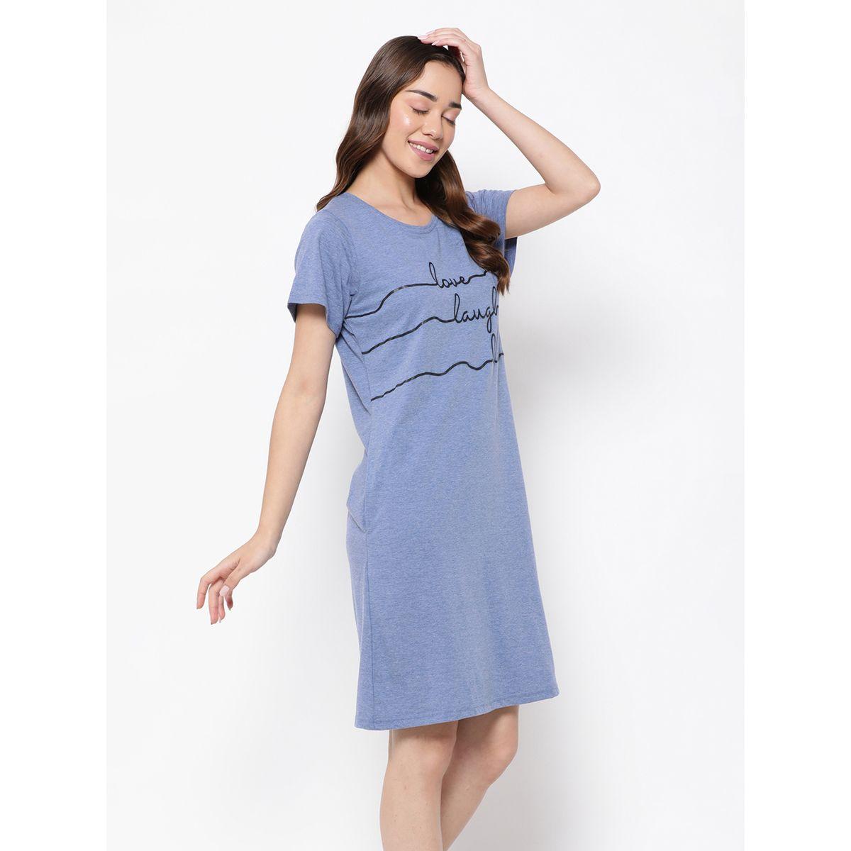 قميص نوم قطن مطبع بطبعة كتابة كلوفيا × ستايلي-women-clothing-nightwear-nighties-image-3