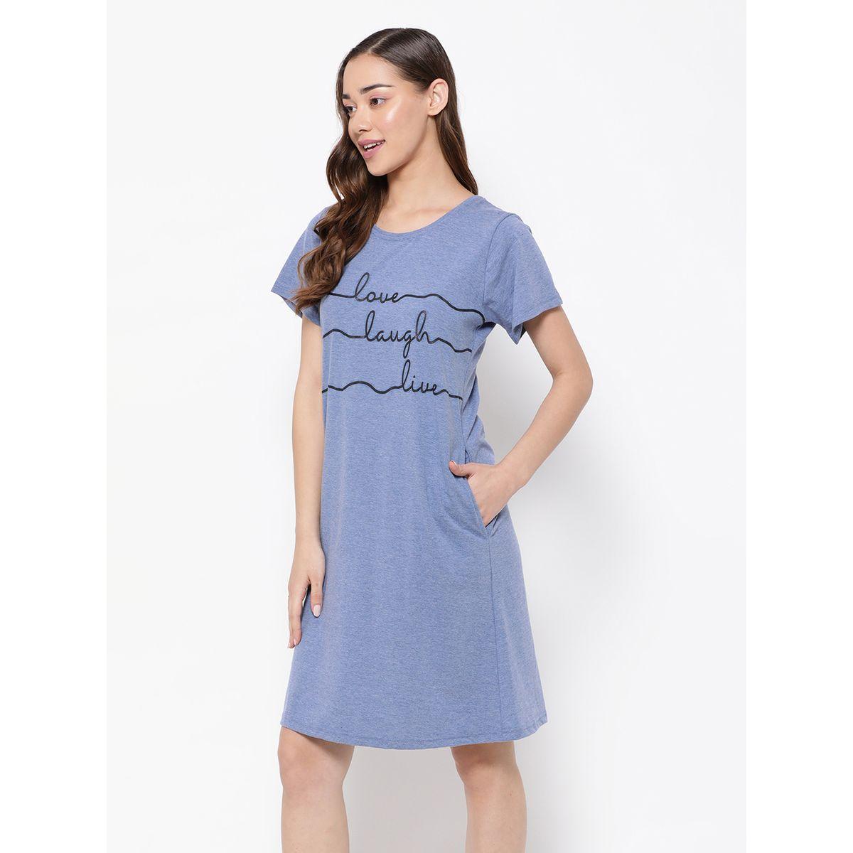 قميص نوم قطن مطبع بطبعة كتابة كلوفيا × ستايلي-women-clothing-nightwear-nighties-image-4