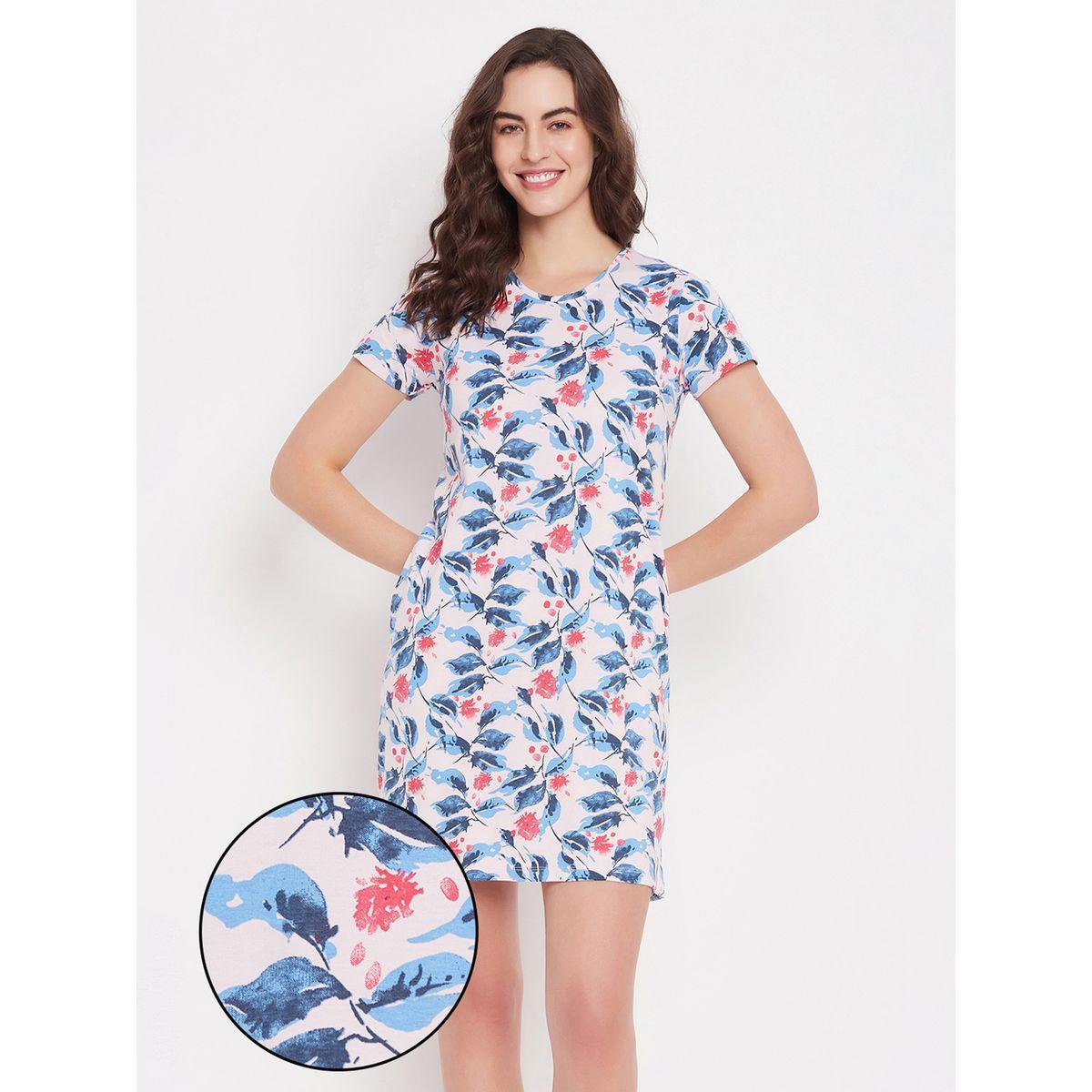 Clovia X Styli  Cotton Floral Print Sleep T-Shirt Dress-women-clothing-nightwear-nighties-image-1