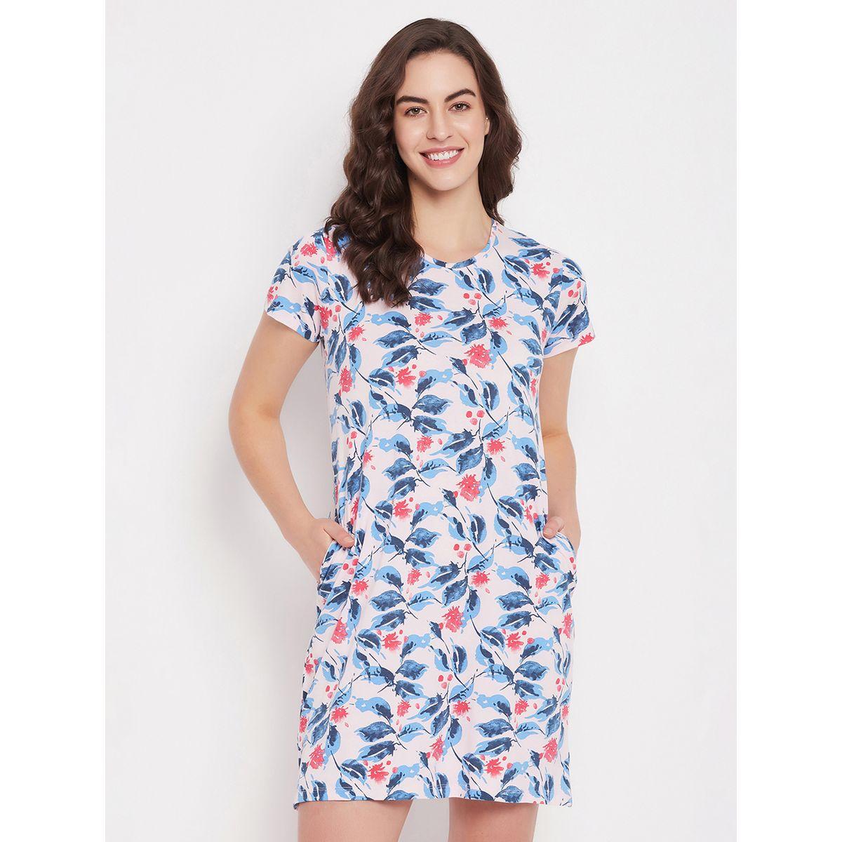 Clovia X Styli  Cotton Floral Print Sleep T-Shirt Dress-women-clothing-nightwear-nighties-image-2
