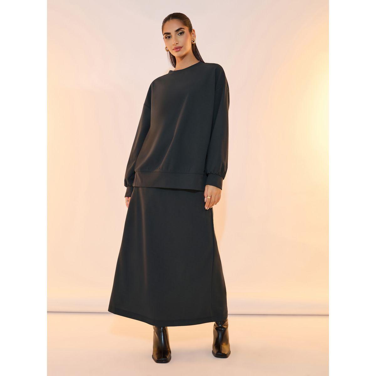 Take Two Solid Drop Shoulder Oversized Top and Skirts Co-Ords Set-women-clothing-coordsets-image-1