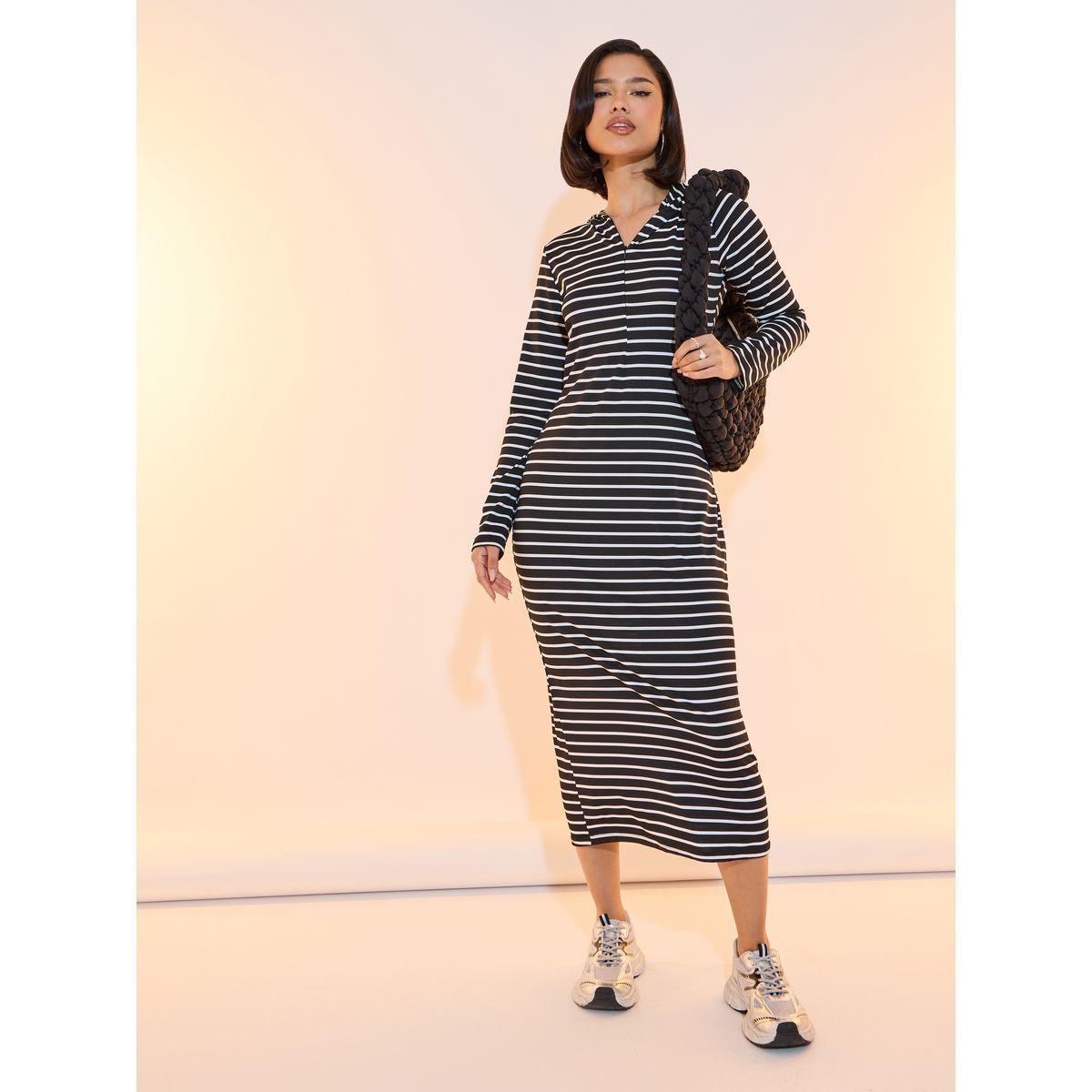 Take Two Striped Half-Zipper Hooded Midi Dress-women-clothing-dresses-image-1