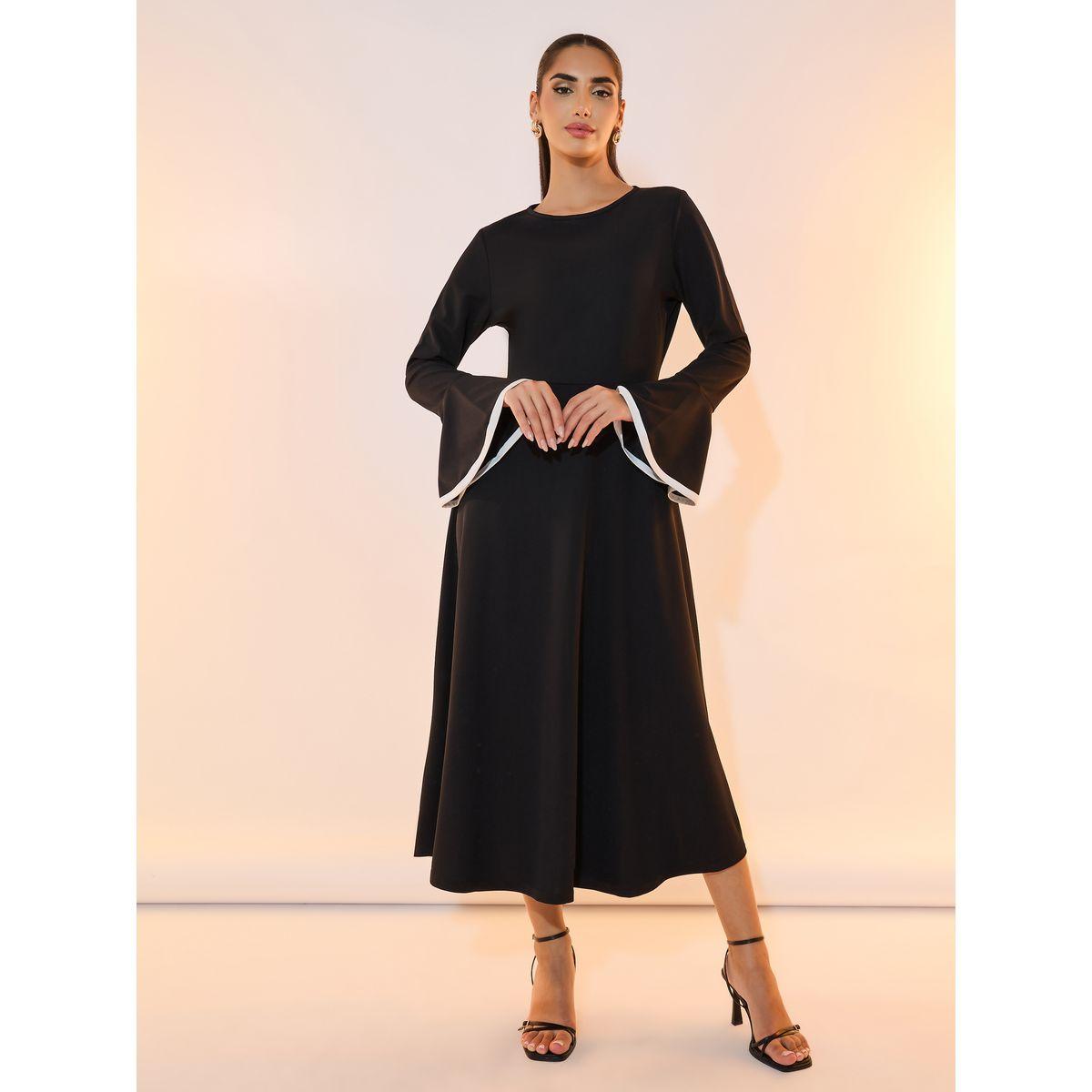فستان ميدي بحافة واسعة وأكمام بنمط جرس-women-clothing-dresses-image-4
