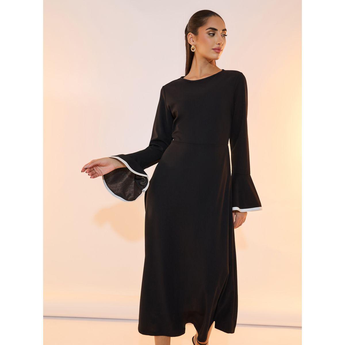 Take Two Contrast Bell Sleeves A-Line Midi Dress-women-clothing-dresses-image-5