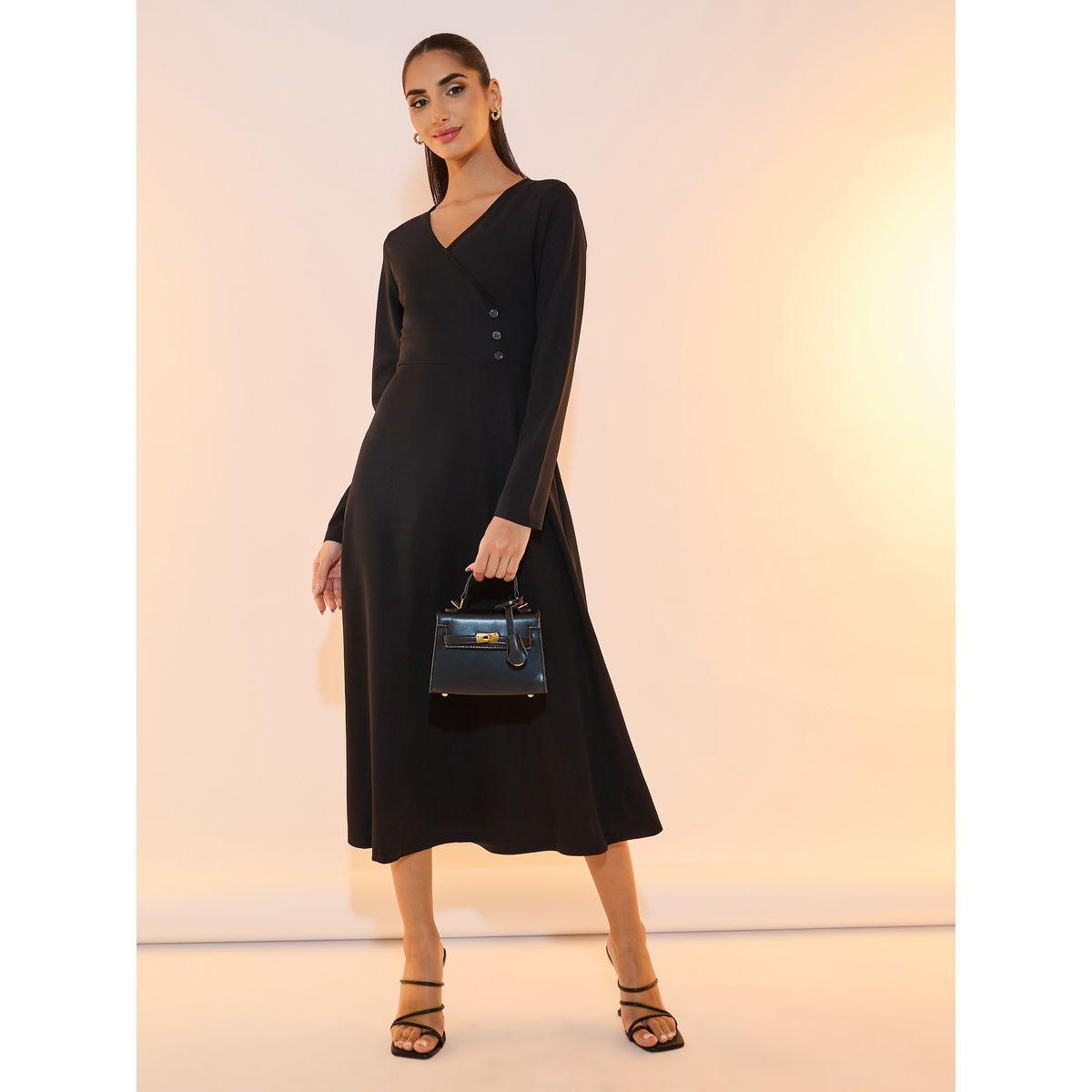 Take Two V Neck Button Detail A-Line Midi Dress-women-clothing-dresses-image-1