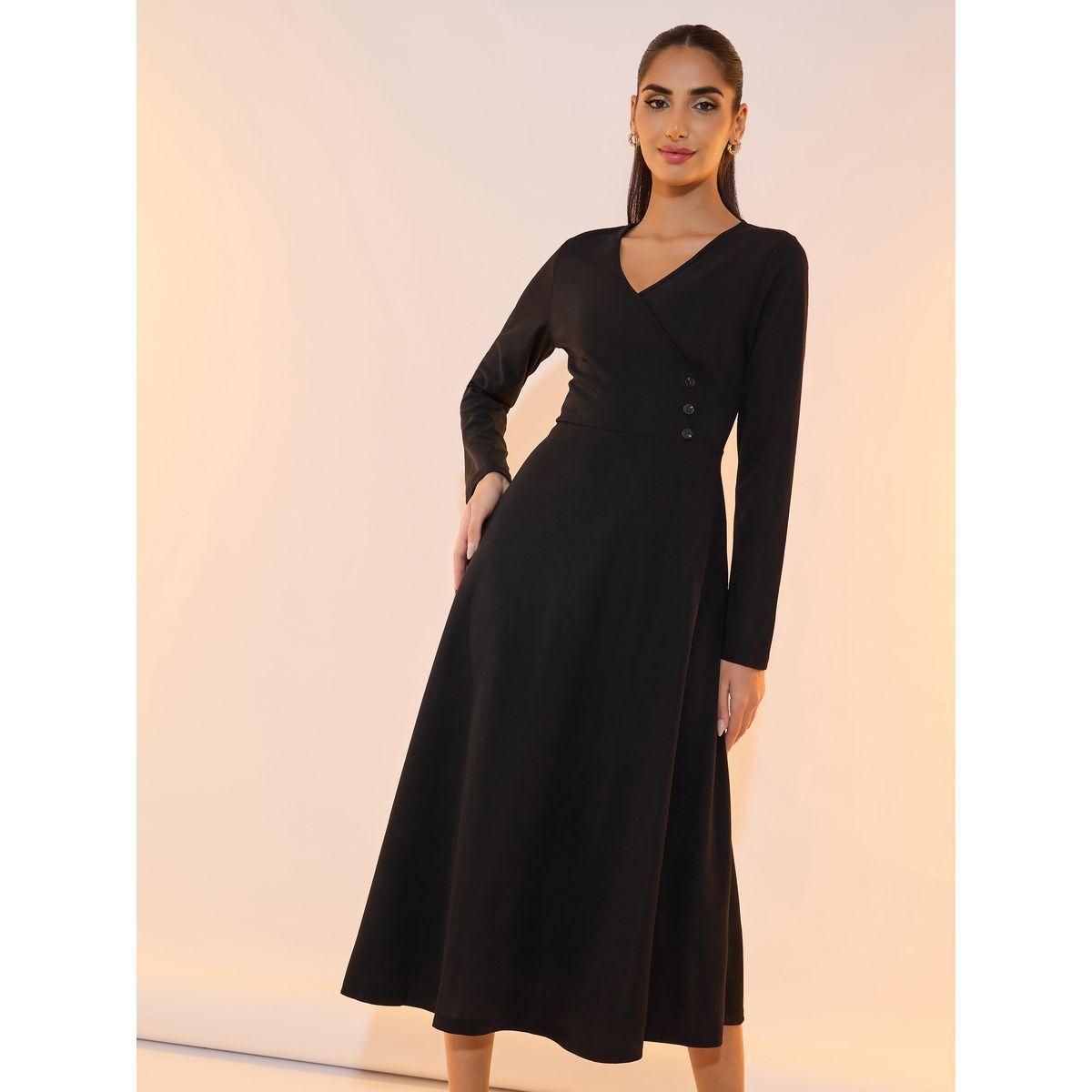 Take Two V Neck Button Detail A-Line Midi Dress-women-clothing-dresses-image-5