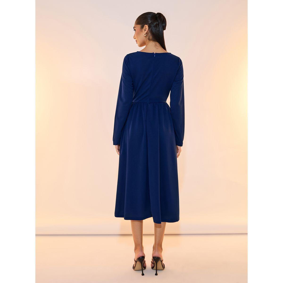 Take Two Solid Pleated Waist Boat Neck Midi Dress-women-clothing-dresses-image-6