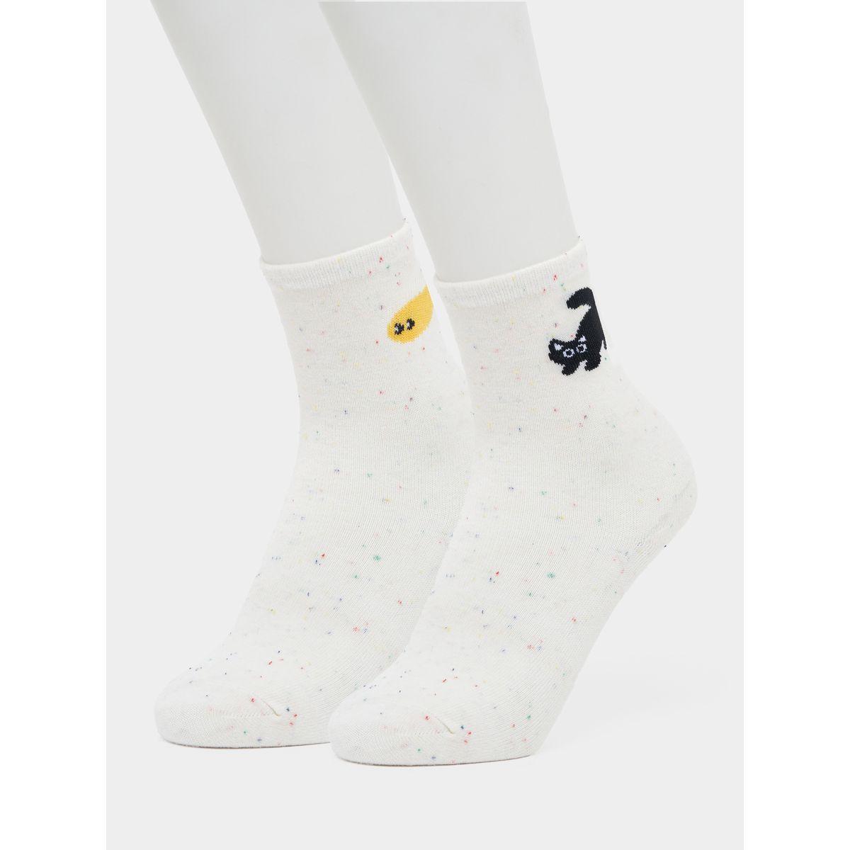 Styli Set Of 2 - Cat Print Socks-women-socksandstockings-image-1