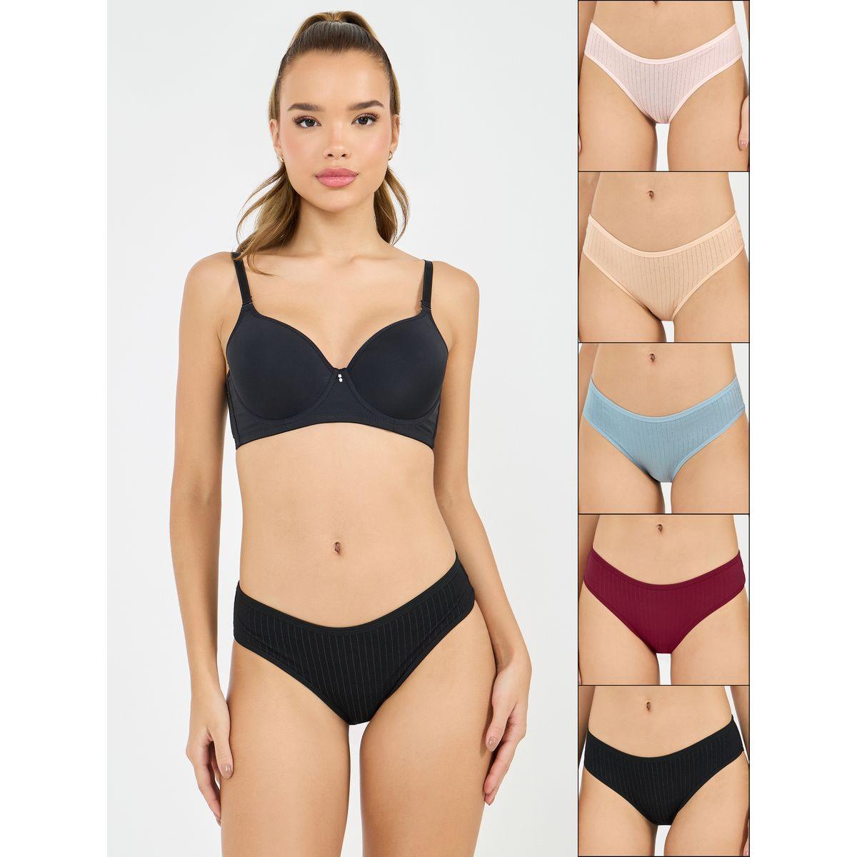 مجموعة من 5 سراويل داخلية طويلة سادة-women-clothing-lingerie-panties-image-1