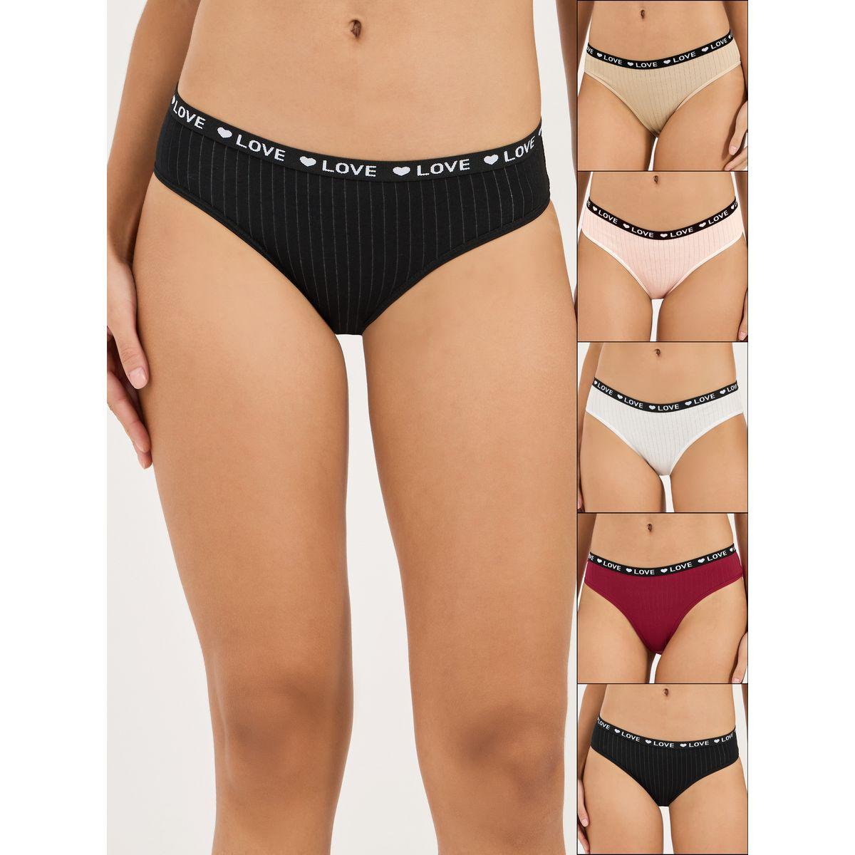 Styli Pack of 5 - Love Text Elastic Ribbed Cotton Bikini Brief-women-clothing-lingerie-panties-image-1