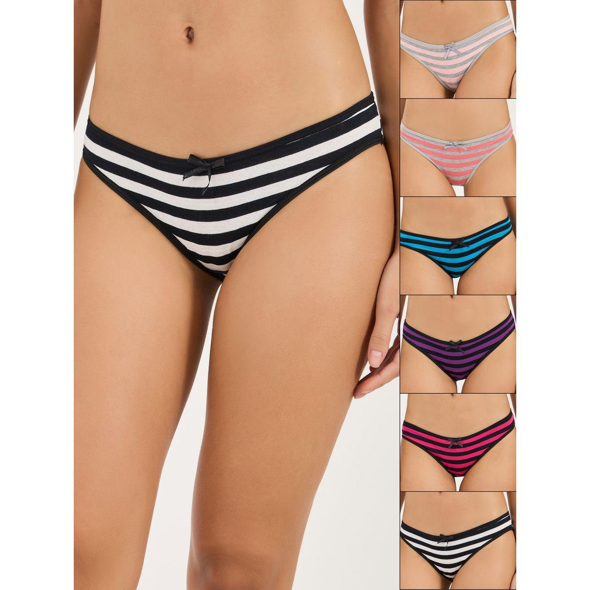 مجموعة من 6 سراويل داخلية بكيني مخططة-women-clothing-lingerie-panties-image-1