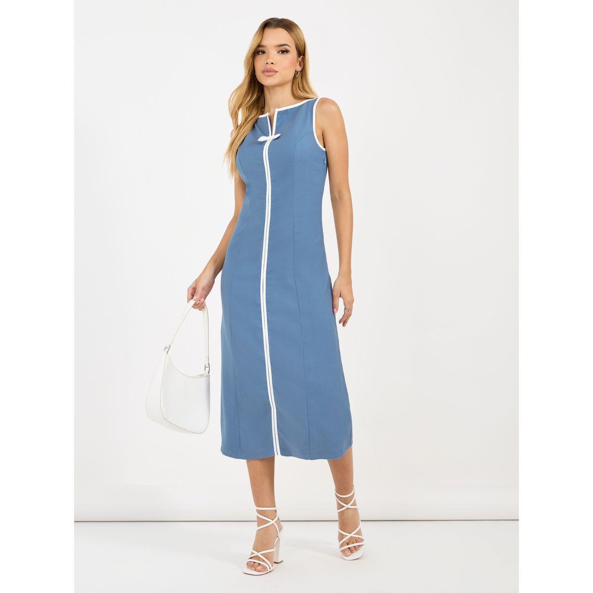 Styli Solid Sleeveless A-Line Midi Dress-women-clothing-dresses-image-4