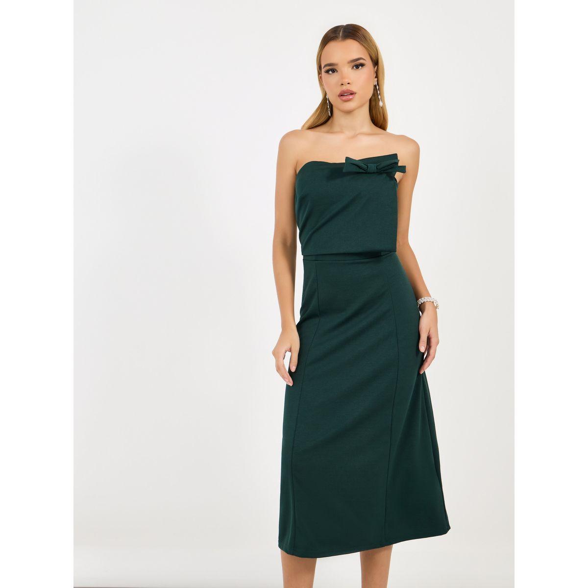 Styli Bardot Neck A-Line Midi Dress with Bow Detail-women-clothing-dresses-image-2
