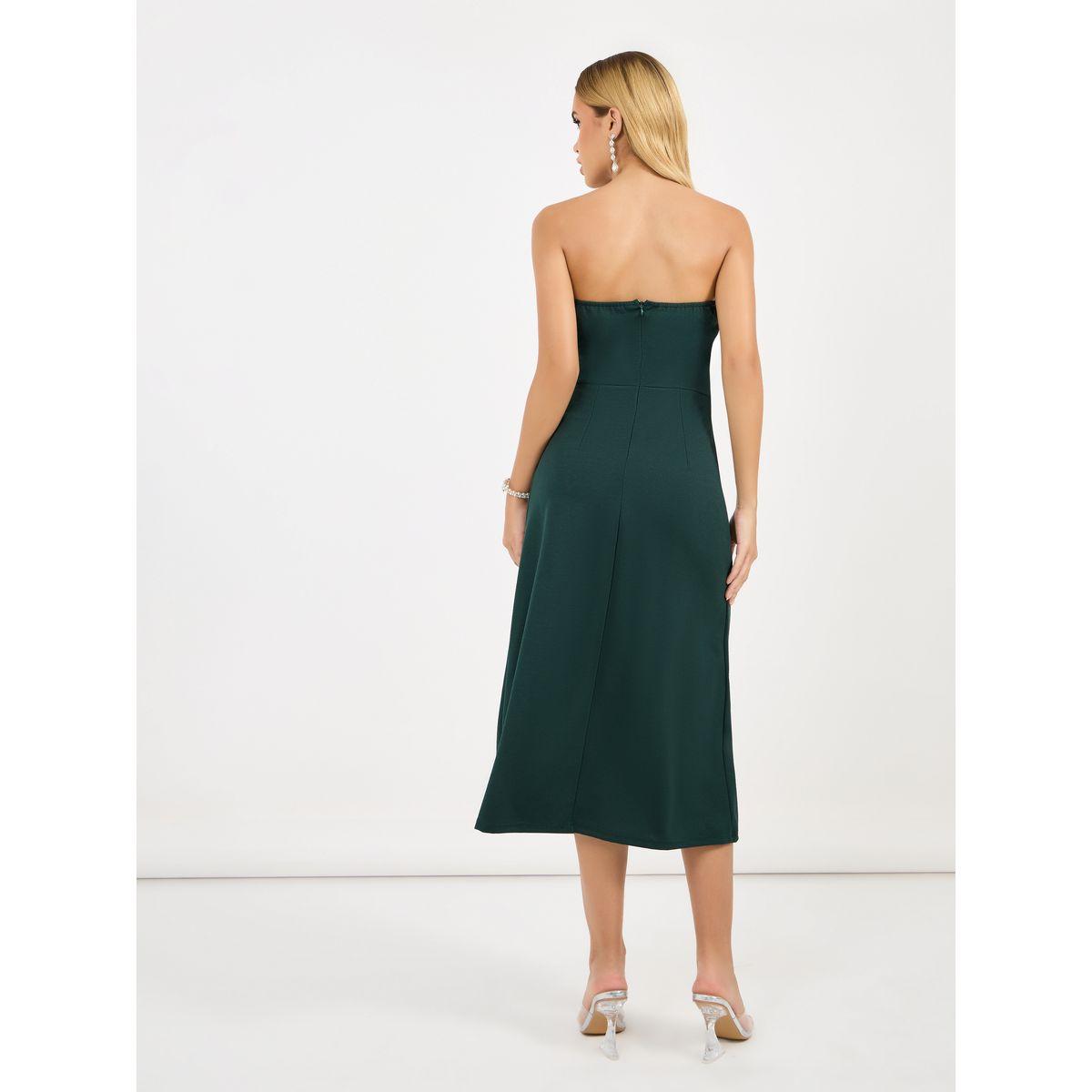 Styli Bardot Neck A-Line Midi Dress with Bow Detail-women-clothing-dresses-image-6