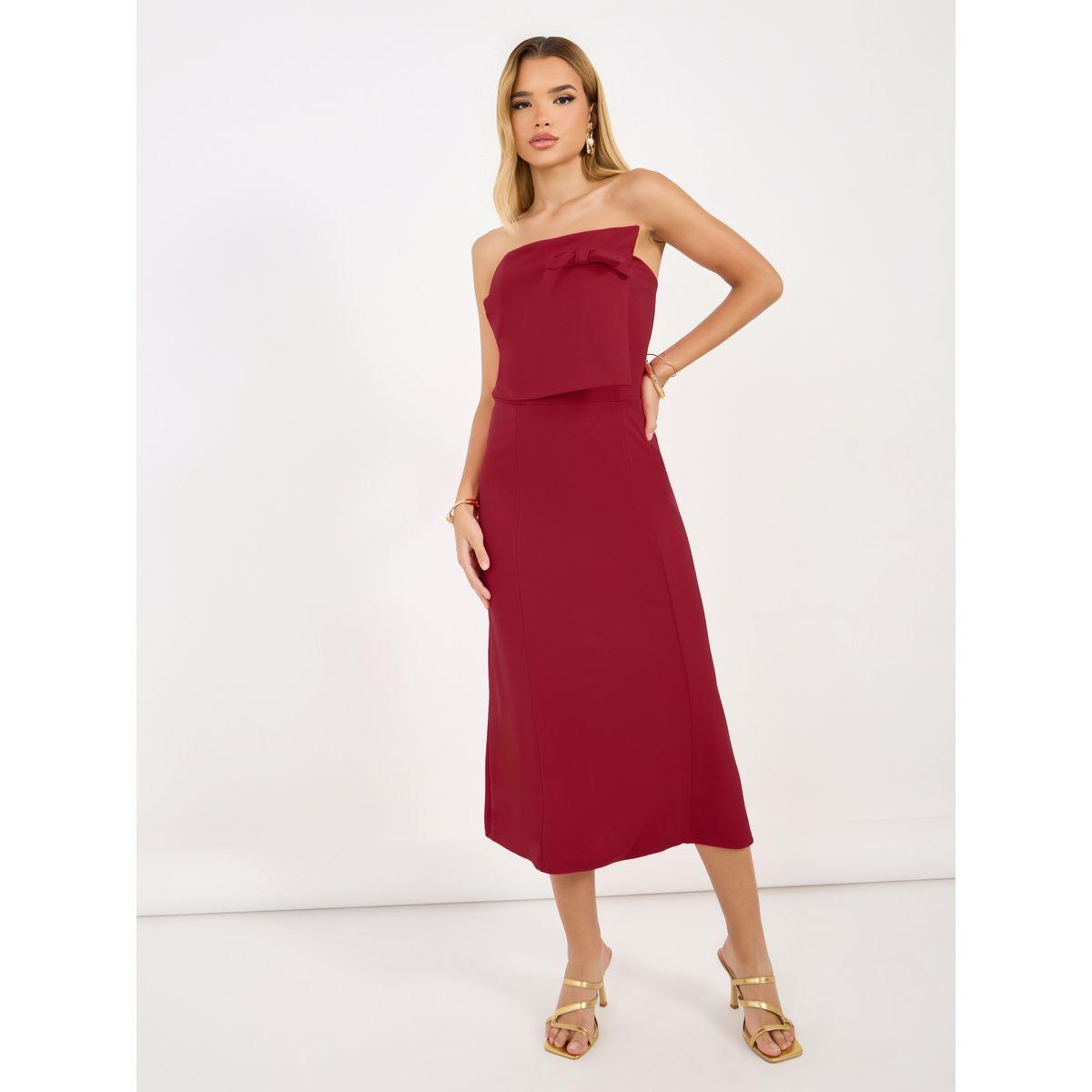 Styli Bardot Neck A-Line Midi Dress with Bow Detail-women-clothing-dresses-image-1