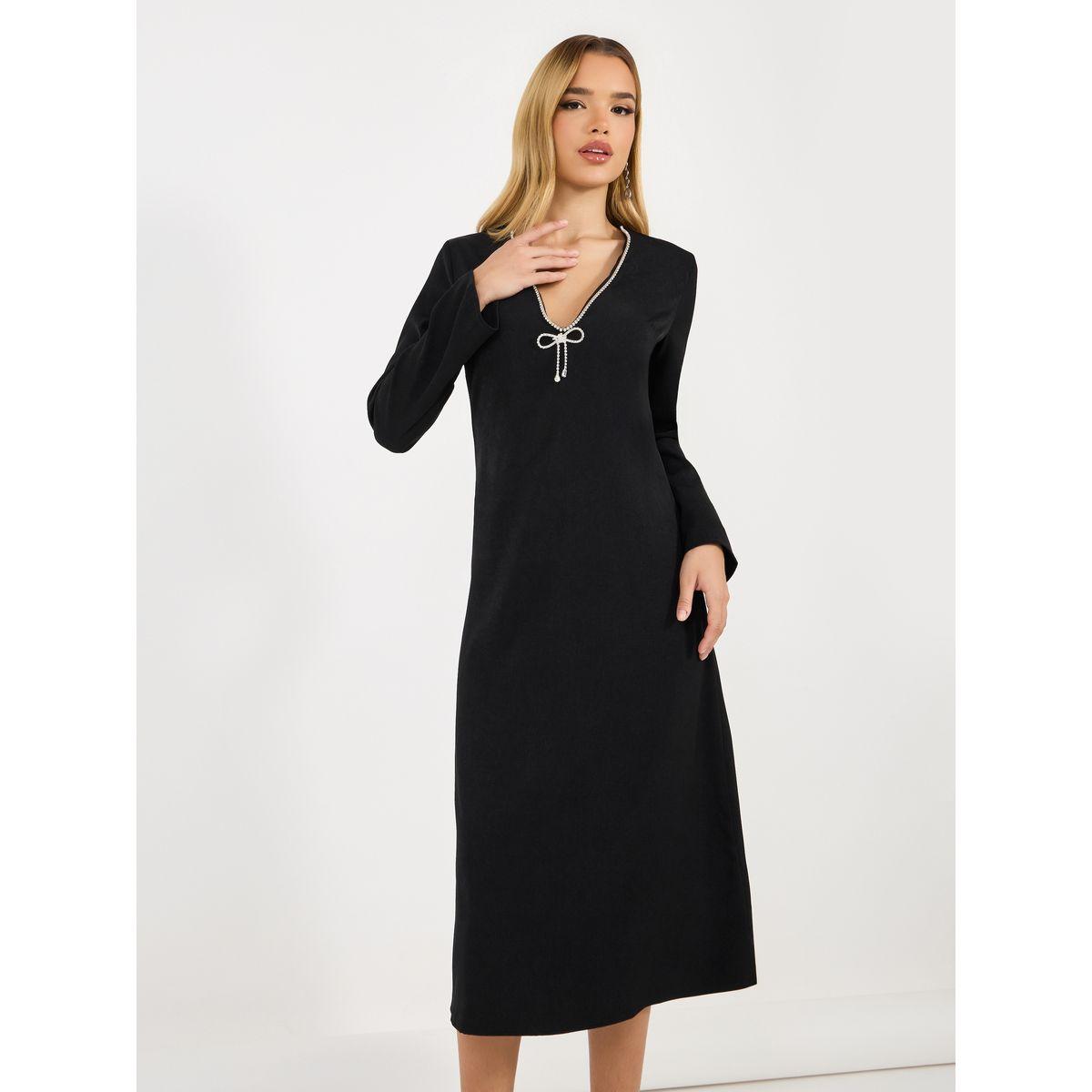 Styli Studded Bow Detail A-Line Midi Dress-women-clothing-dresses-image-2