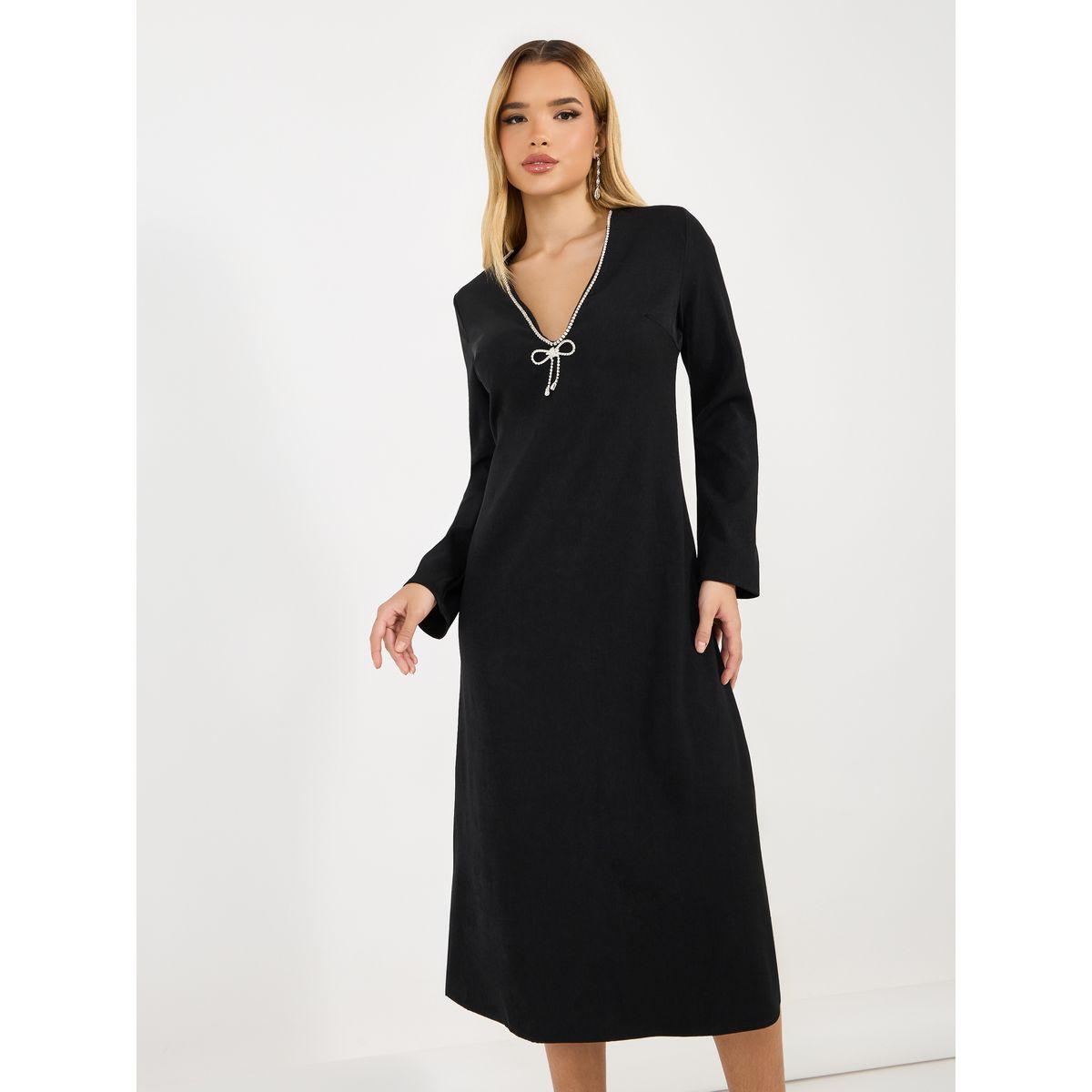 فستان ميدي سادة مُرصع بالأحجار-women-clothing-dresses-image-5
