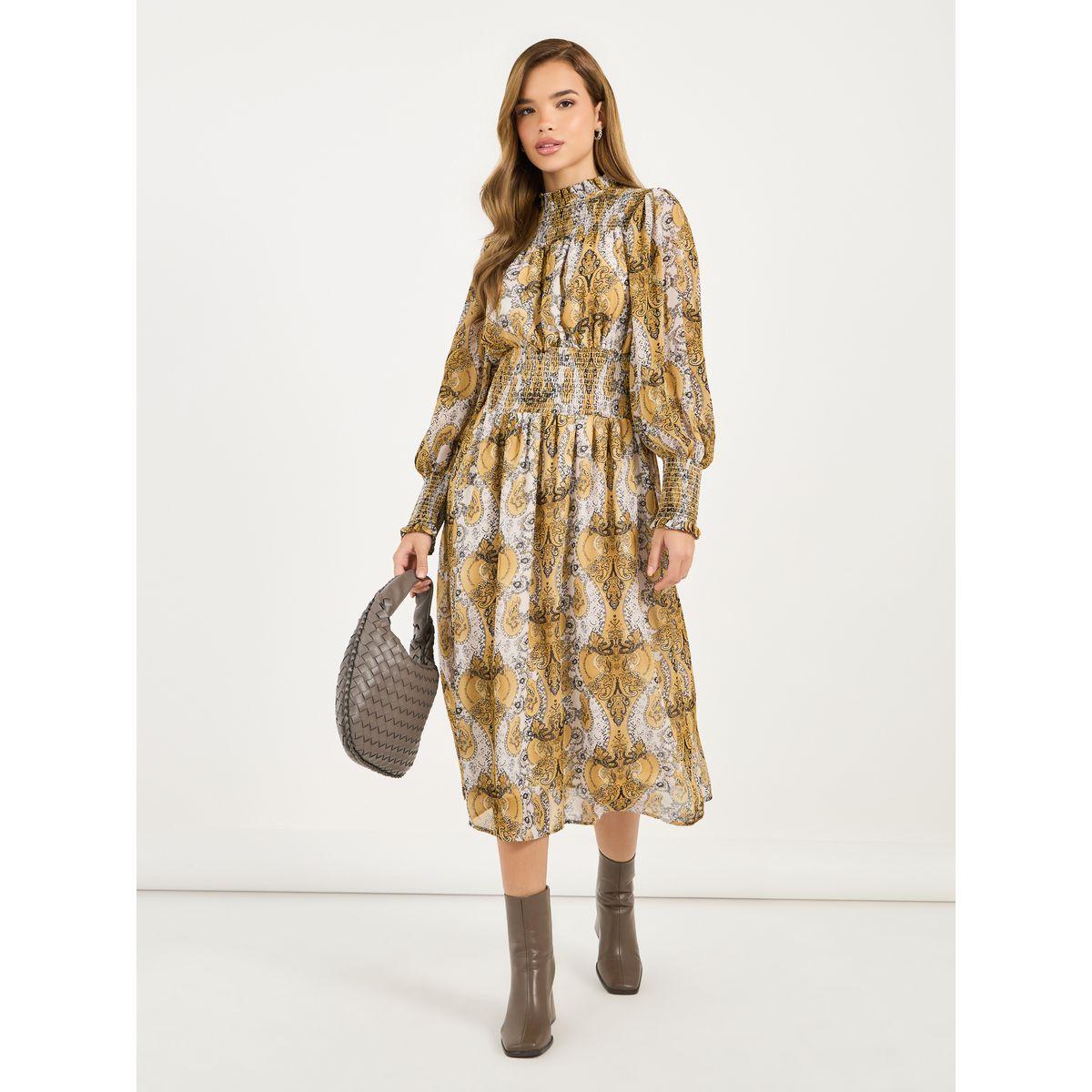 Styli All Over Print Balloon Sleeves A-Line Midi Dress-women-clothing-dresses-image-1
