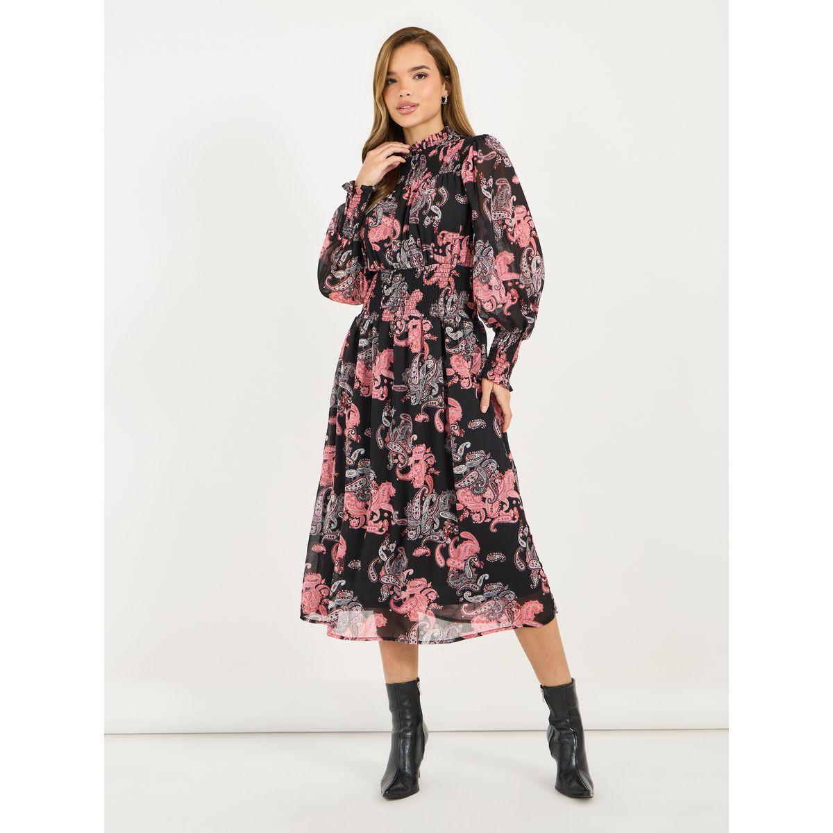 Styli All Over Print Balloon Sleeves A-Line Midi Dress-women-clothing-dresses-image-1