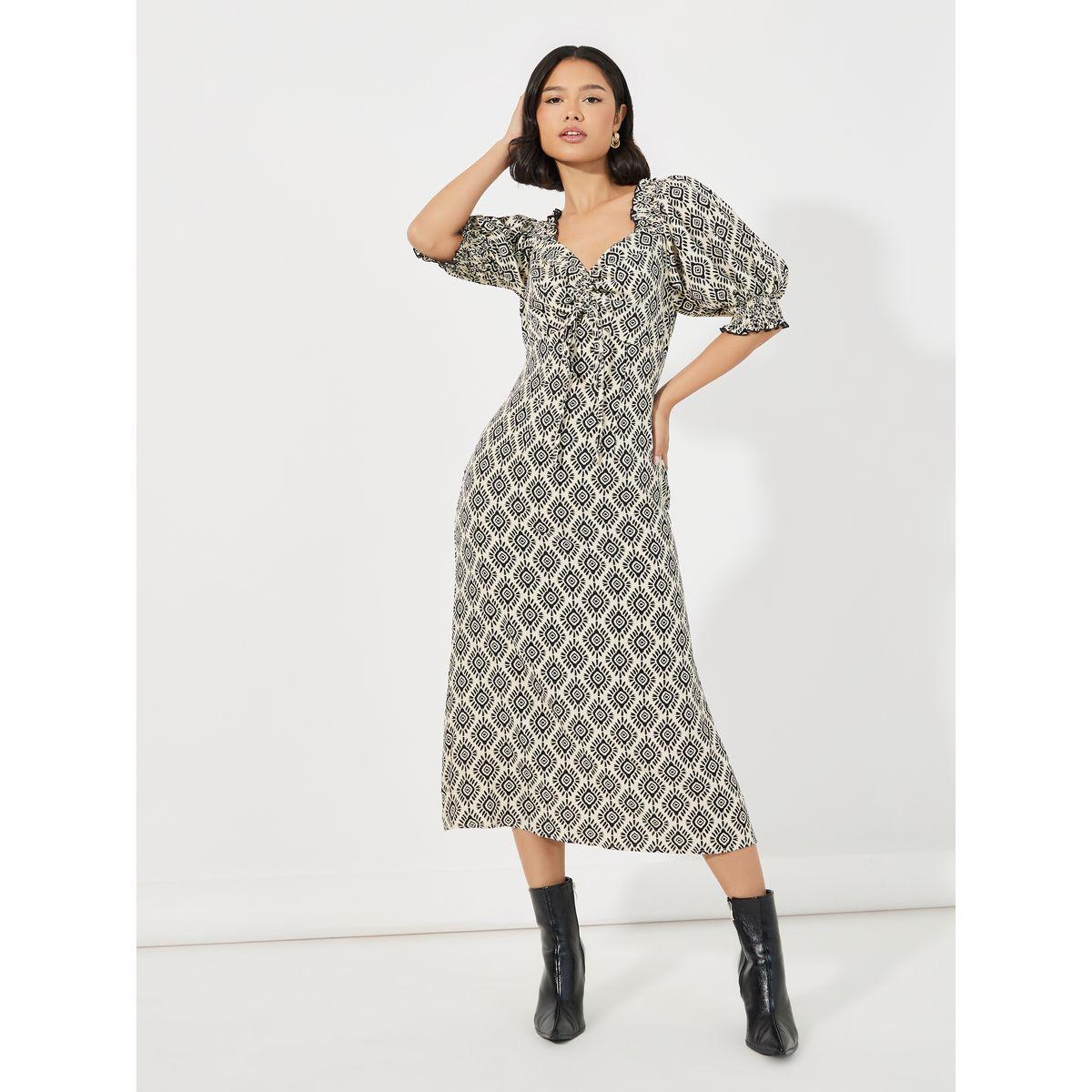 Styli All Over Print Ruched Detail Midi Dress-women-clothing-dresses-image-1